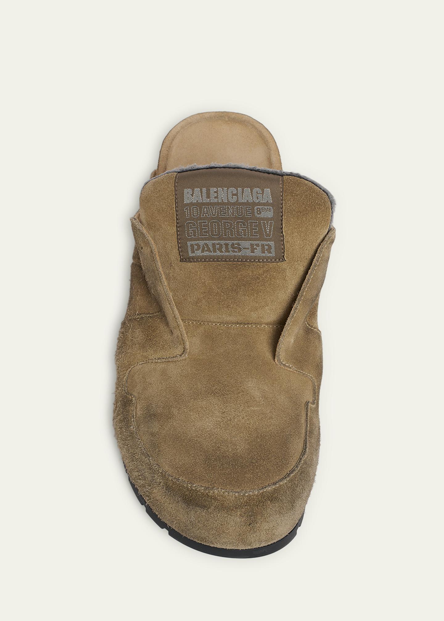 Balenciaga Men's Dumbo Distressed Suede Mules - Bergdorf Goodman