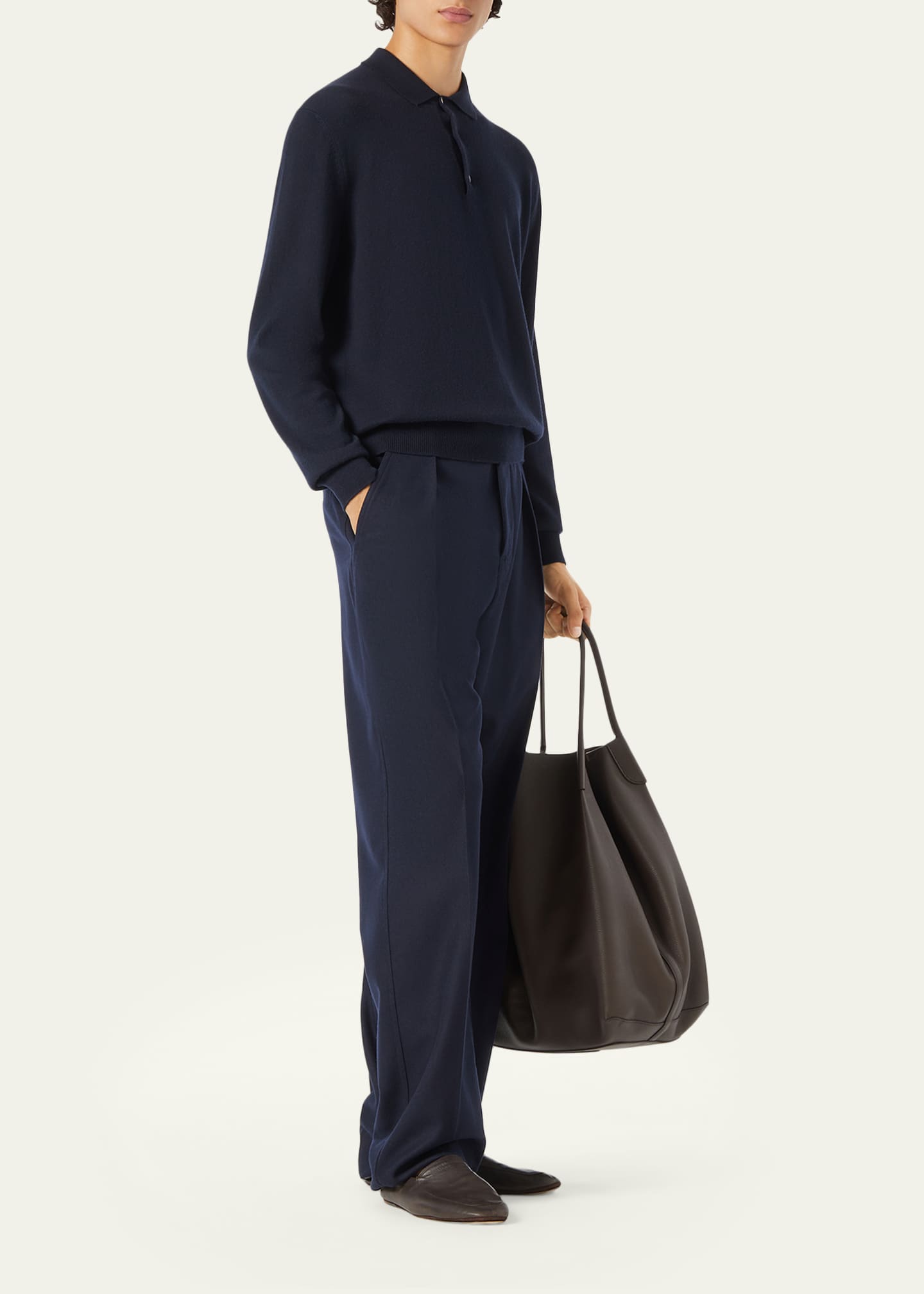 Loro Piana Men's Baby Cashmere Metal-Button Polo Sweater