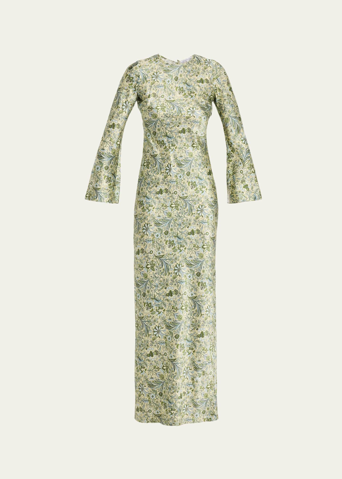 green floral long sleeve maxi dress Nadia Smocked Jade Green Floral Print Chiffon Modest Long Maxi Dress |  Modest Muslim Dresses main image 0