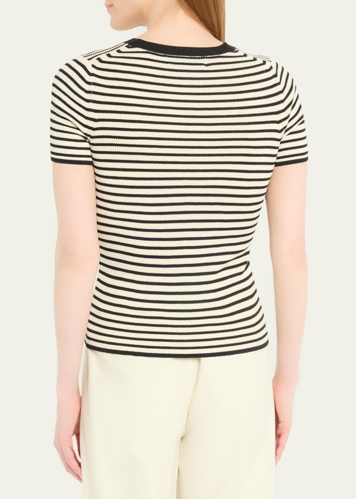 Nili Lotan Hettie Striped Ribbed Silk T-Shirt - Bergdorf Goodman
