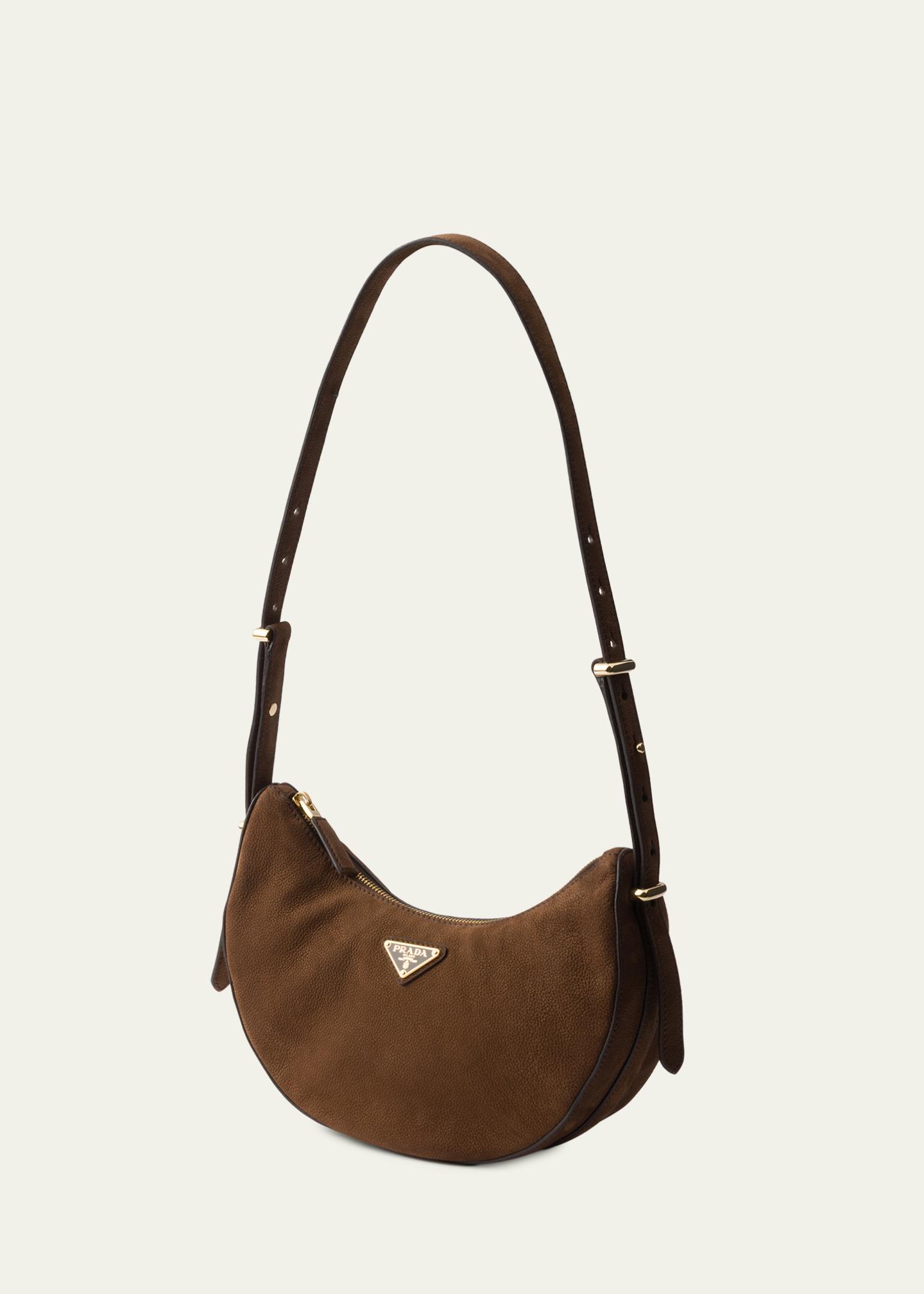 Prada Arque Nubuck Leather Half-Moon Shoulder Bag - Bergdorf Goodman