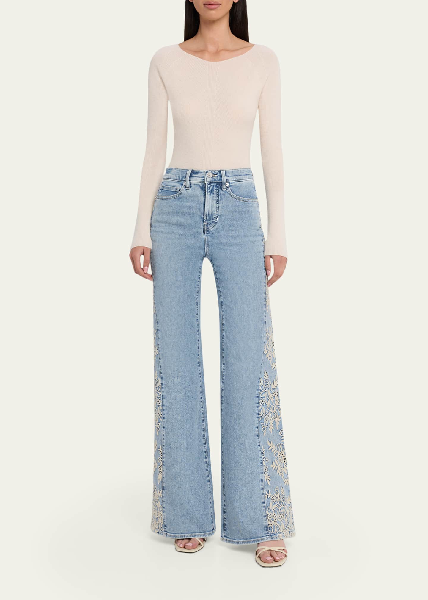 Veronica Beard Joplin Embroidered High-Rise Flare Jeans - Bergdorf