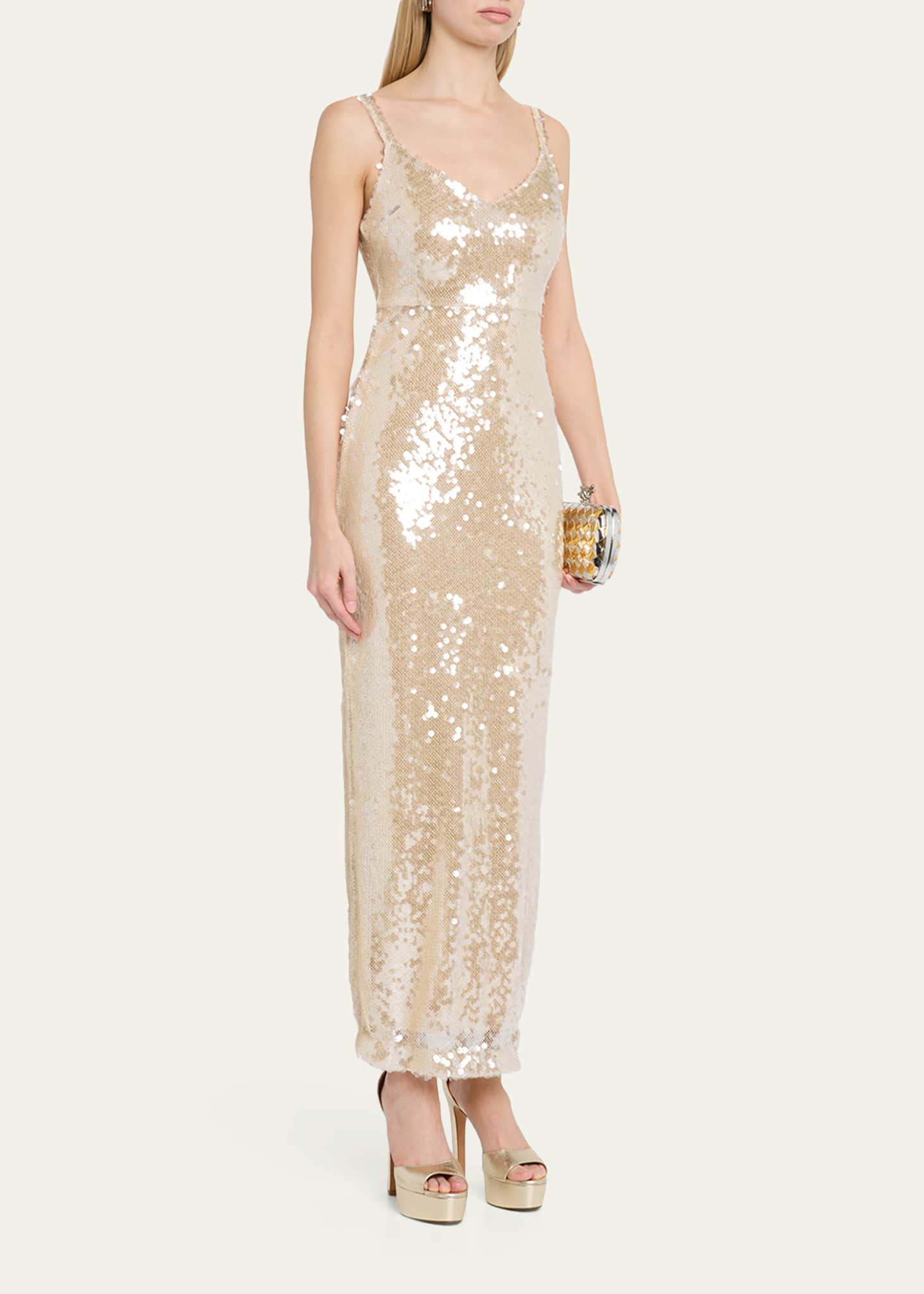 L'AGENCE Women's Karma Sequin Maxi Dress - Clear Beige Sequin - Size 8