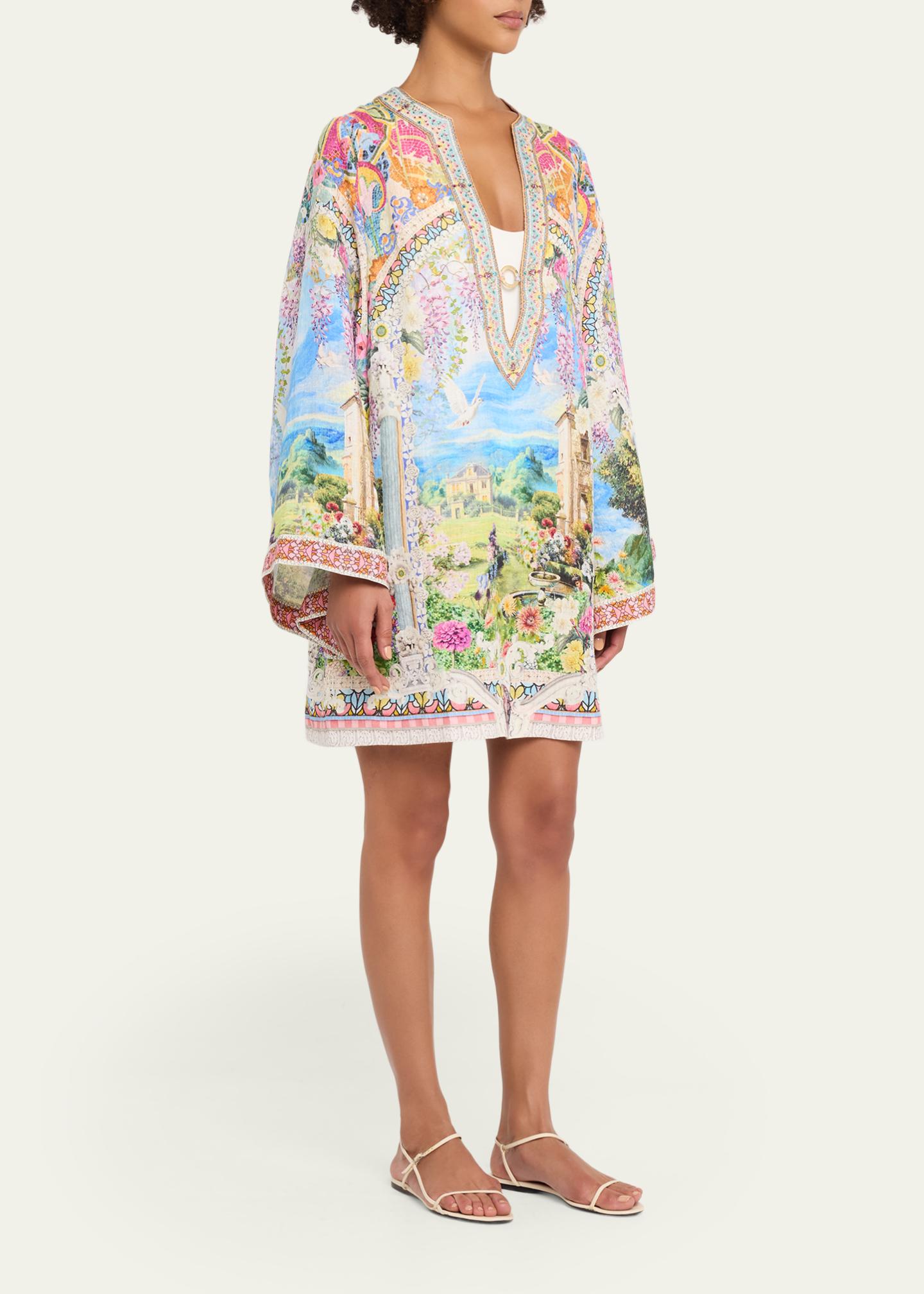 Camilla Navas Nouveau Deep V-Neck Short Kaftan - Bergdorf Goodman