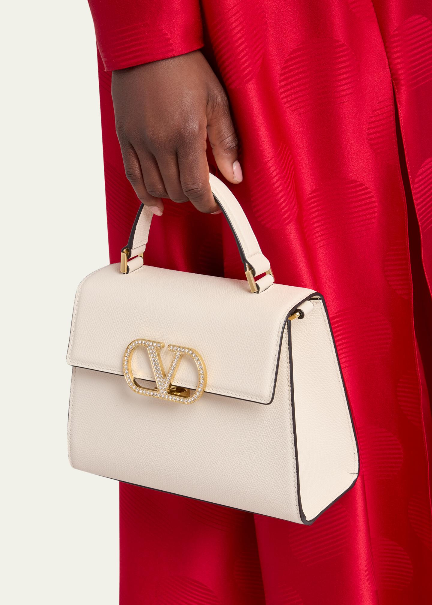 Valentino Garavani Small Crystal VLogo Leather Top-Handle Bag