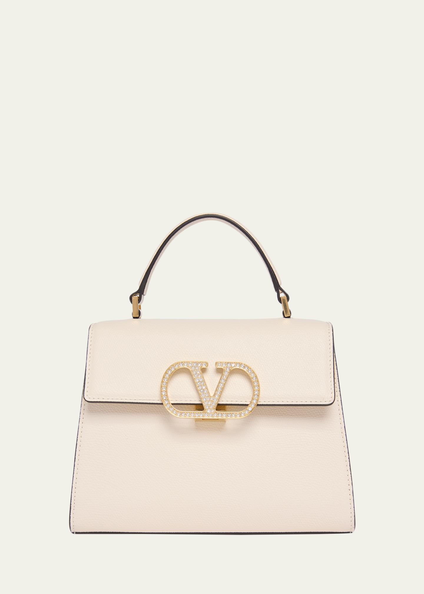 Valentino Garavani Small Crystal VLogo Leather Top-Handle Bag