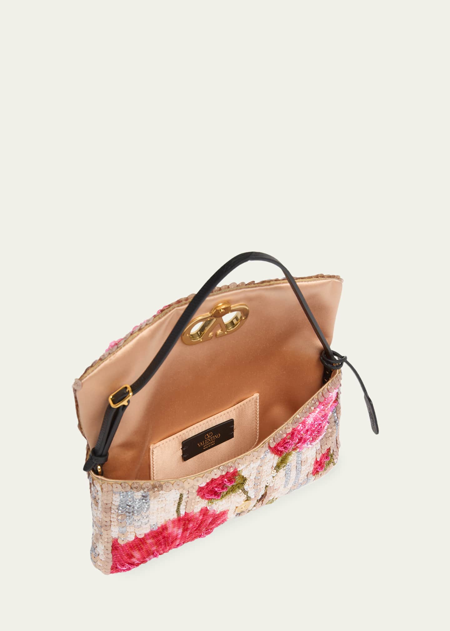 Valentino Garavani Devain Floral Sequin Silk Satin Top-Handle Bag
