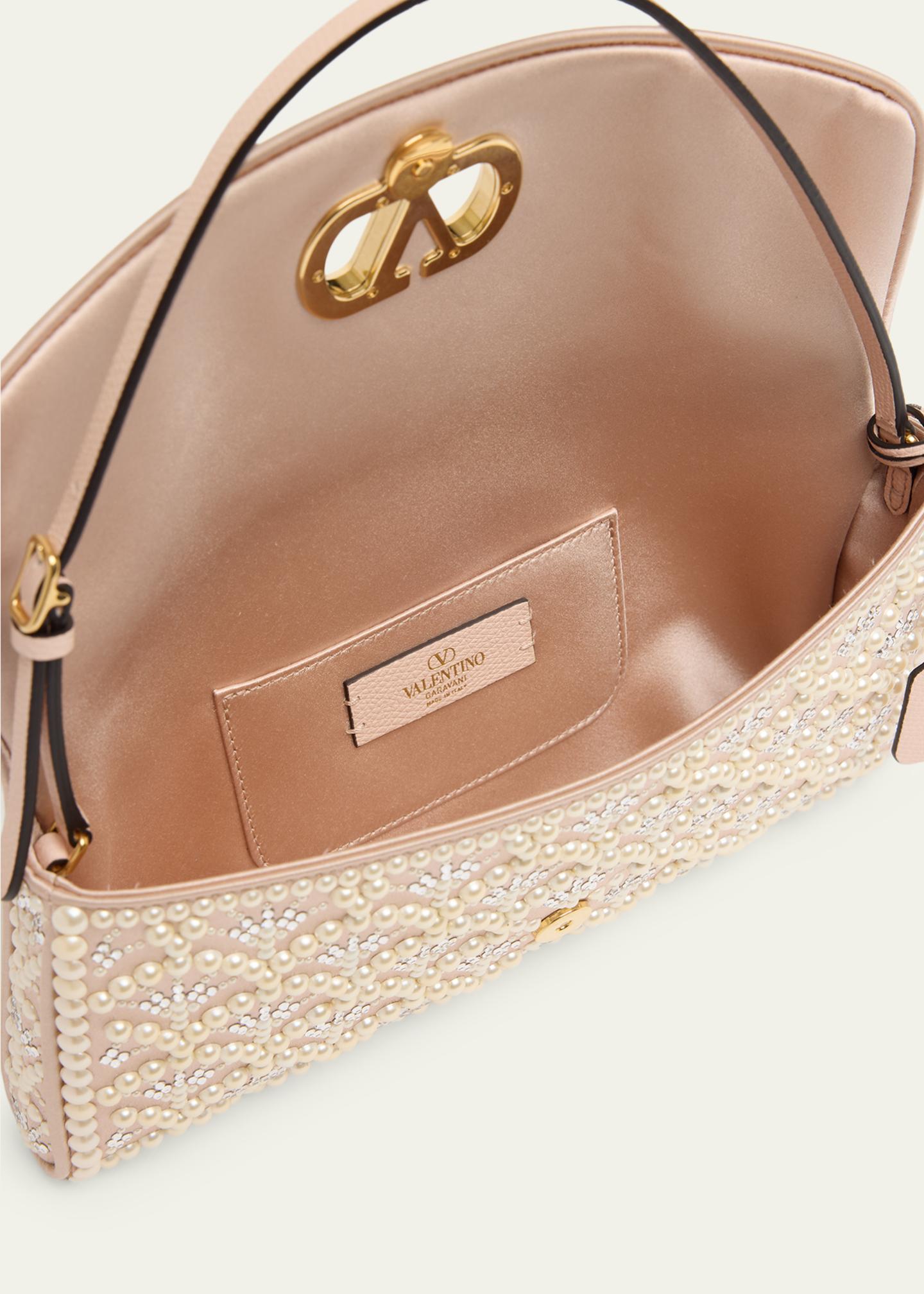 Valentino Garavani Devain Pearly-Embellished Satin Top-Handle Bag