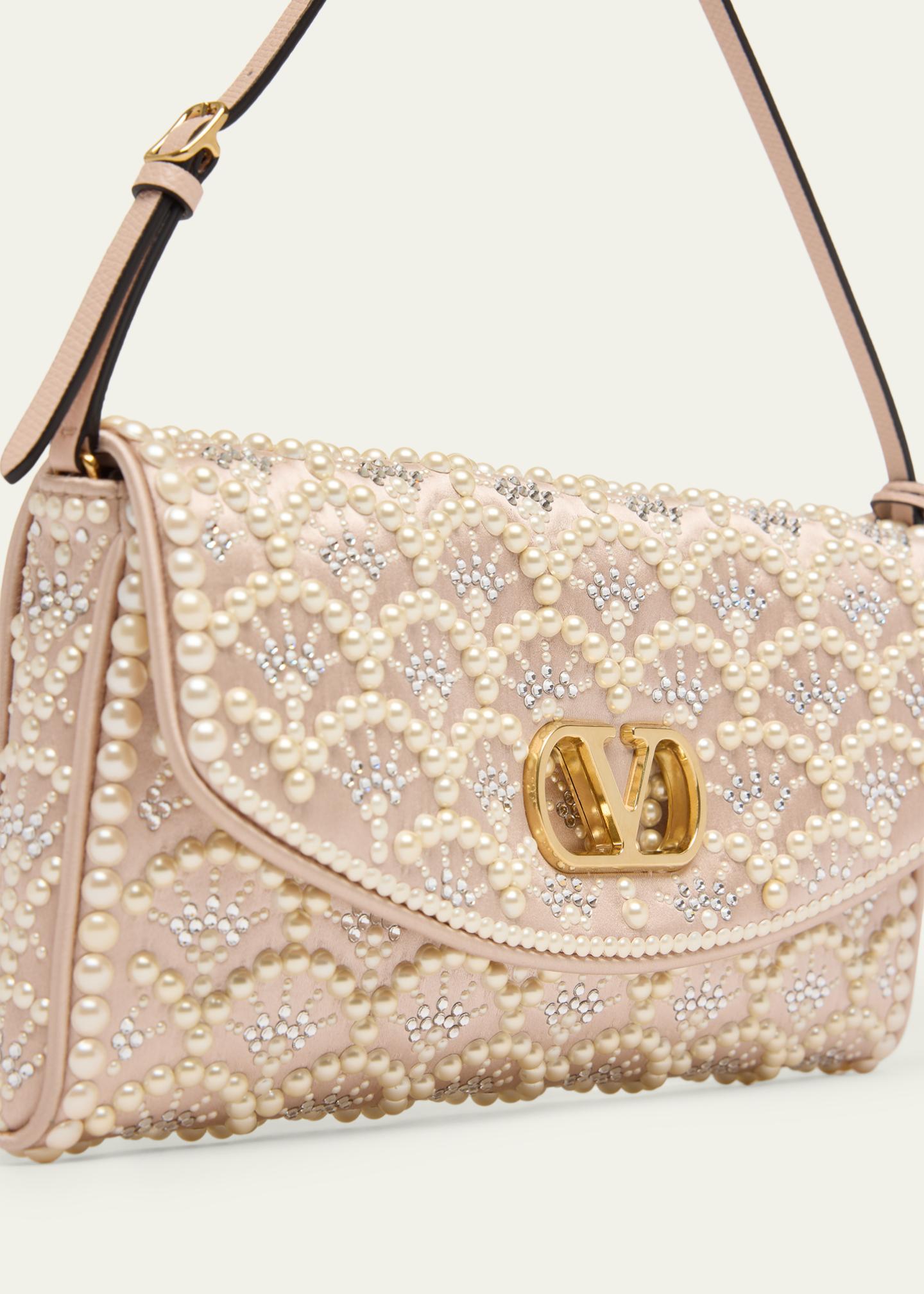 Valentino Garavani Devain Pearly-Embellished Satin Top-Handle Bag