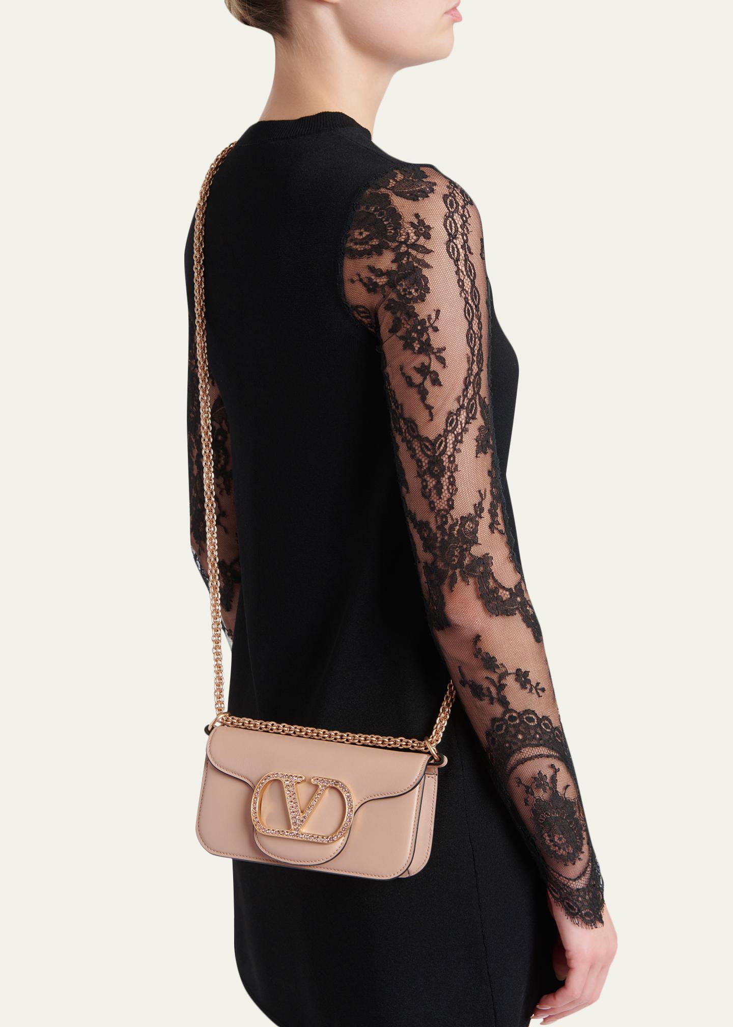 Valentino Garavani Loco Crystal VLogo Leather Shoulder Bag