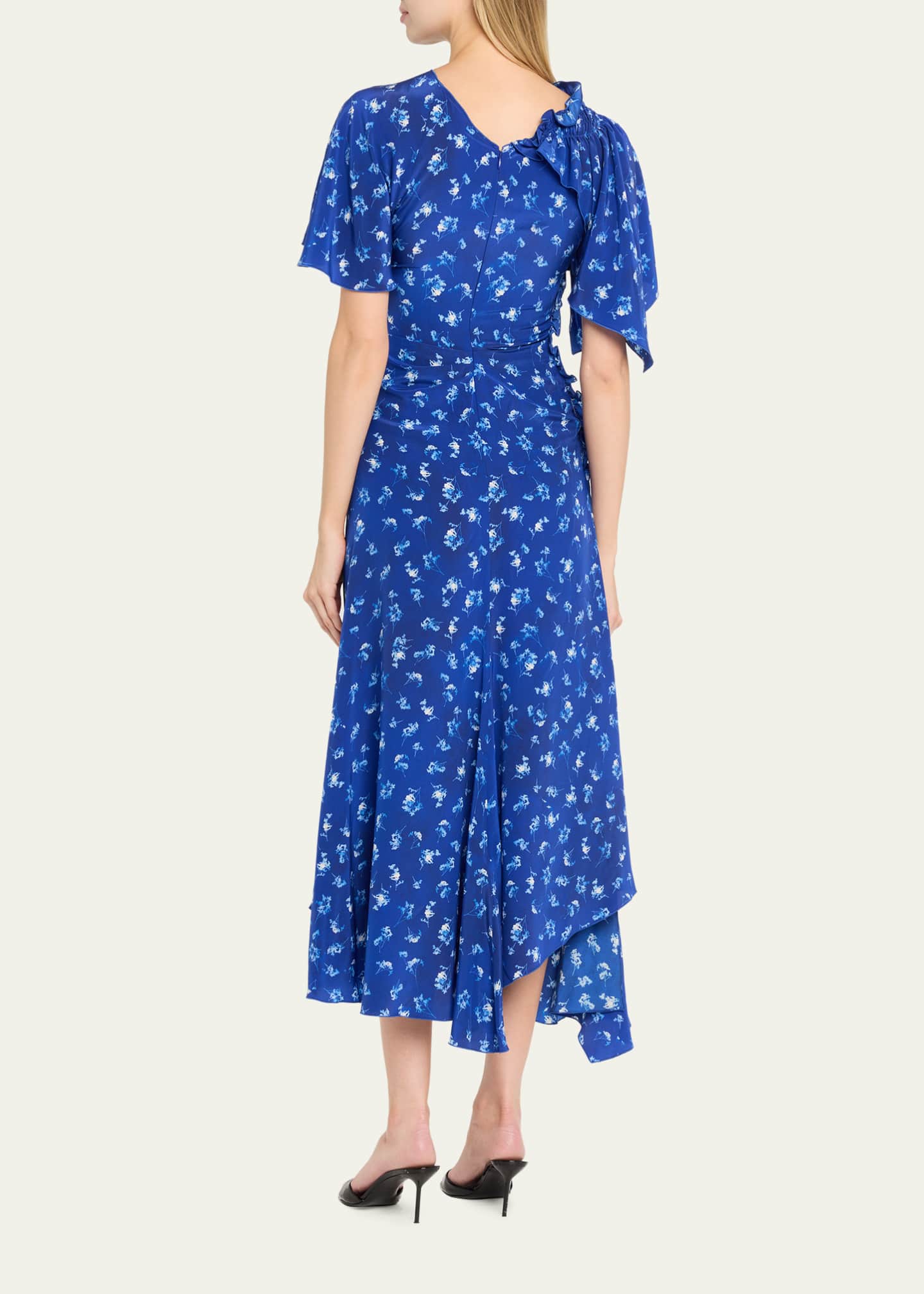 Victoria Beckham Asymmetric Smocked Short-Sleeve Midi Dress - Bergdorf  Goodman