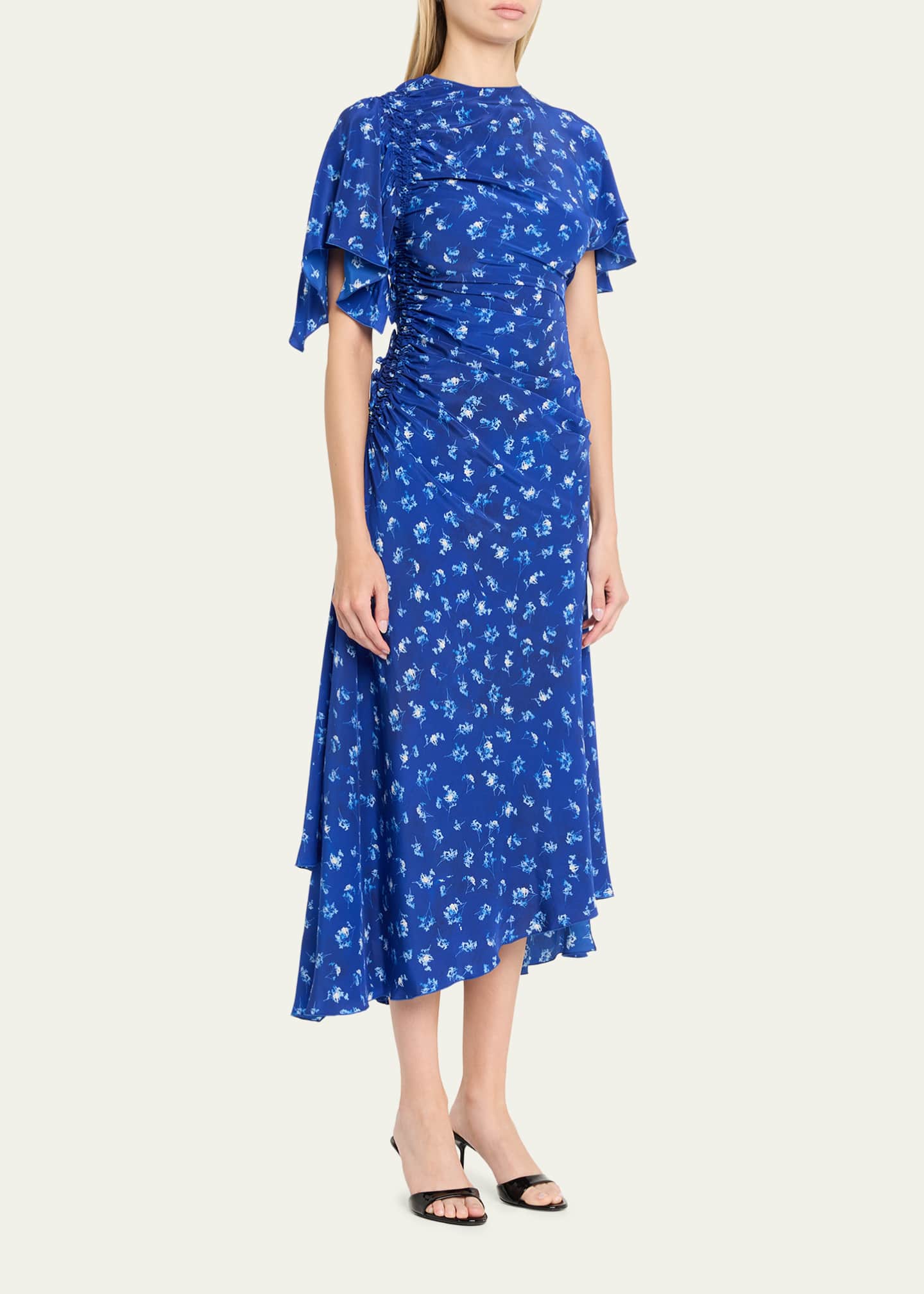 Victoria Beckham Asymmetric Smocked Short-Sleeve Midi Dress - Bergdorf  Goodman
