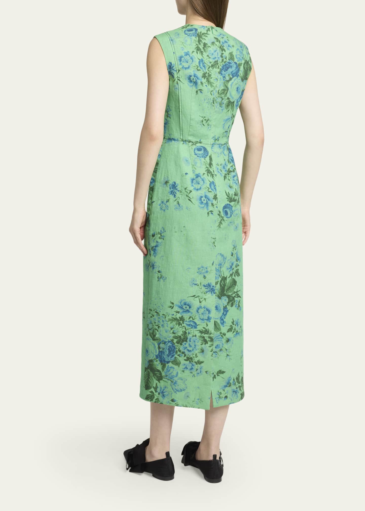 Erdem Sleeveless Floral-Print Linen Midi Dress, Women's, 10 Uk (6 Us), Casual & Work Dresses Day Dresses Sundresses