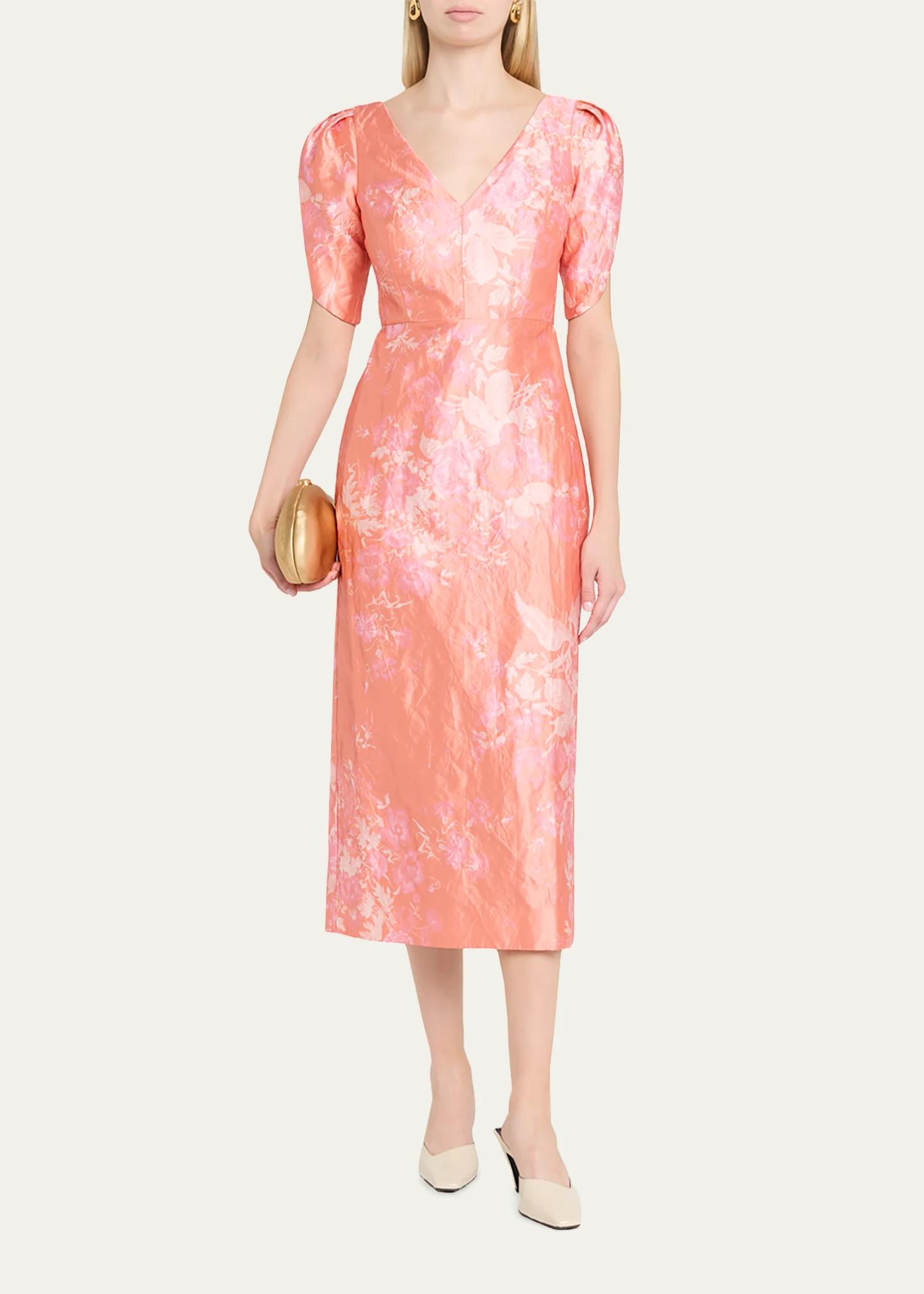 Erdem Floral-Print Textured Satin Midi Dress - Bergdorf Goodman