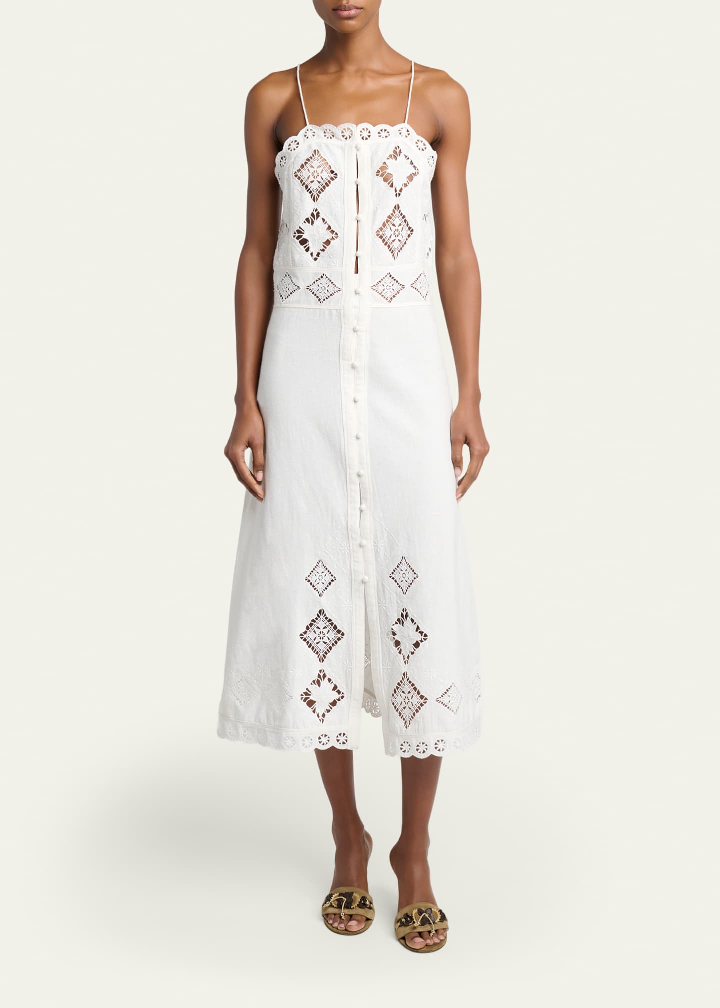 Isabel Marant Nelsane Eyelet Embroidered Button-Front Midi Dress