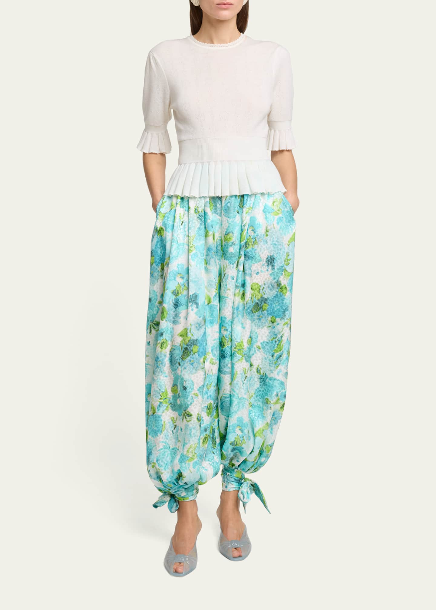 Chloé Short-Sleeve Pointelle Kit Ruffle Crewneck Sweater - Bergdorf Goodman
