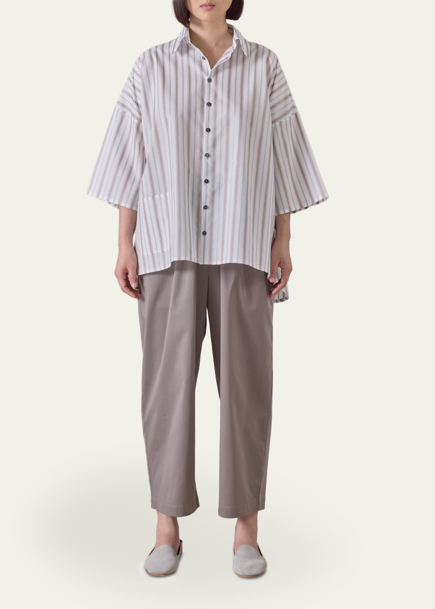 England製 eskandar cotton shirt Eskandar Cotton Sloped Shoulder Wide A-Line Short Sleeve Shirt