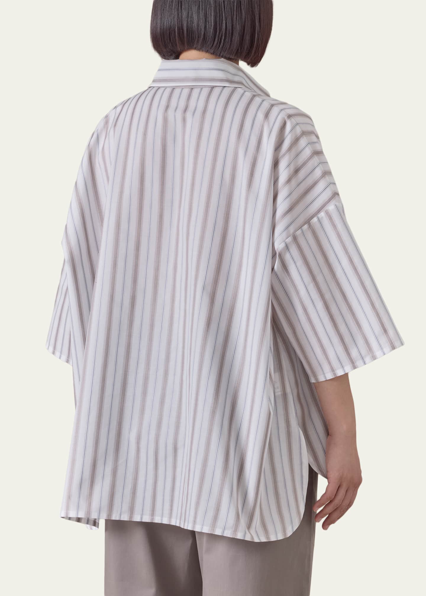 Eskandar Cotton Sloped Shoulder Wide A-Line Short Sleeve Shirt