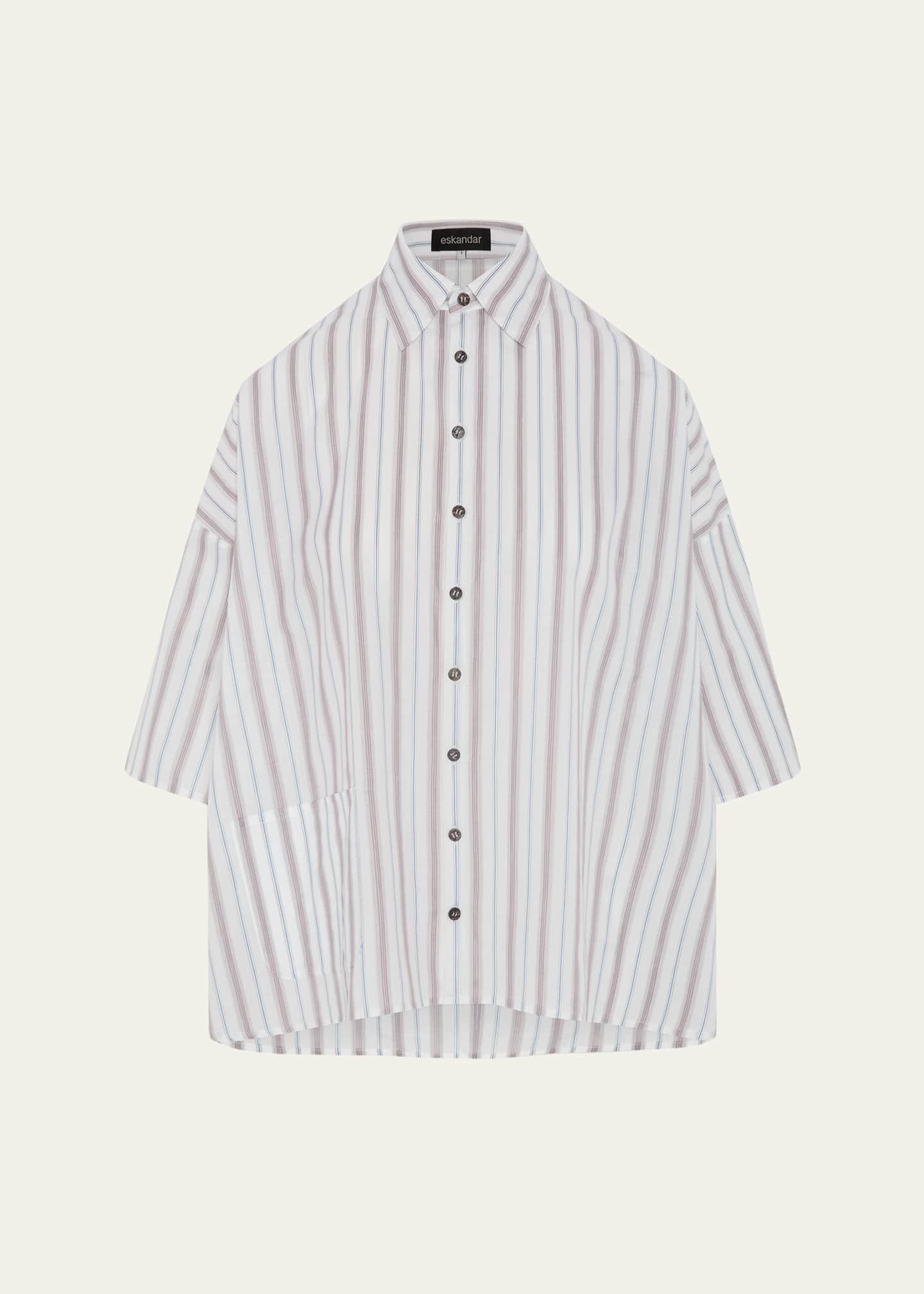 Eskandar Cotton Sloped Shoulder Wide A-Line Short Sleeve Shirt