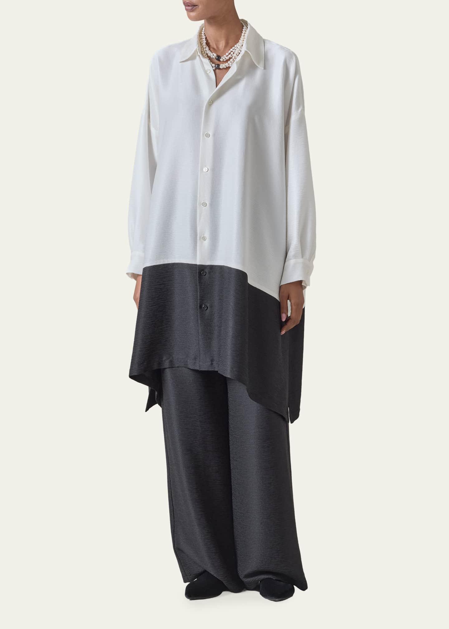 Eskandar Wide A-Line Shirt With Collar - Very Long Length