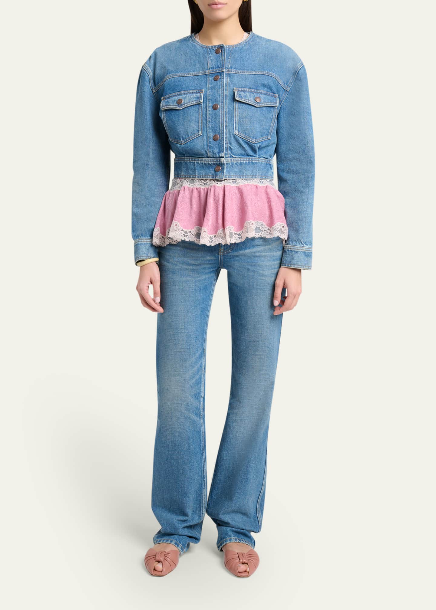Chloe Collarless Denim Crop Jacket - Bergdorf Goodman