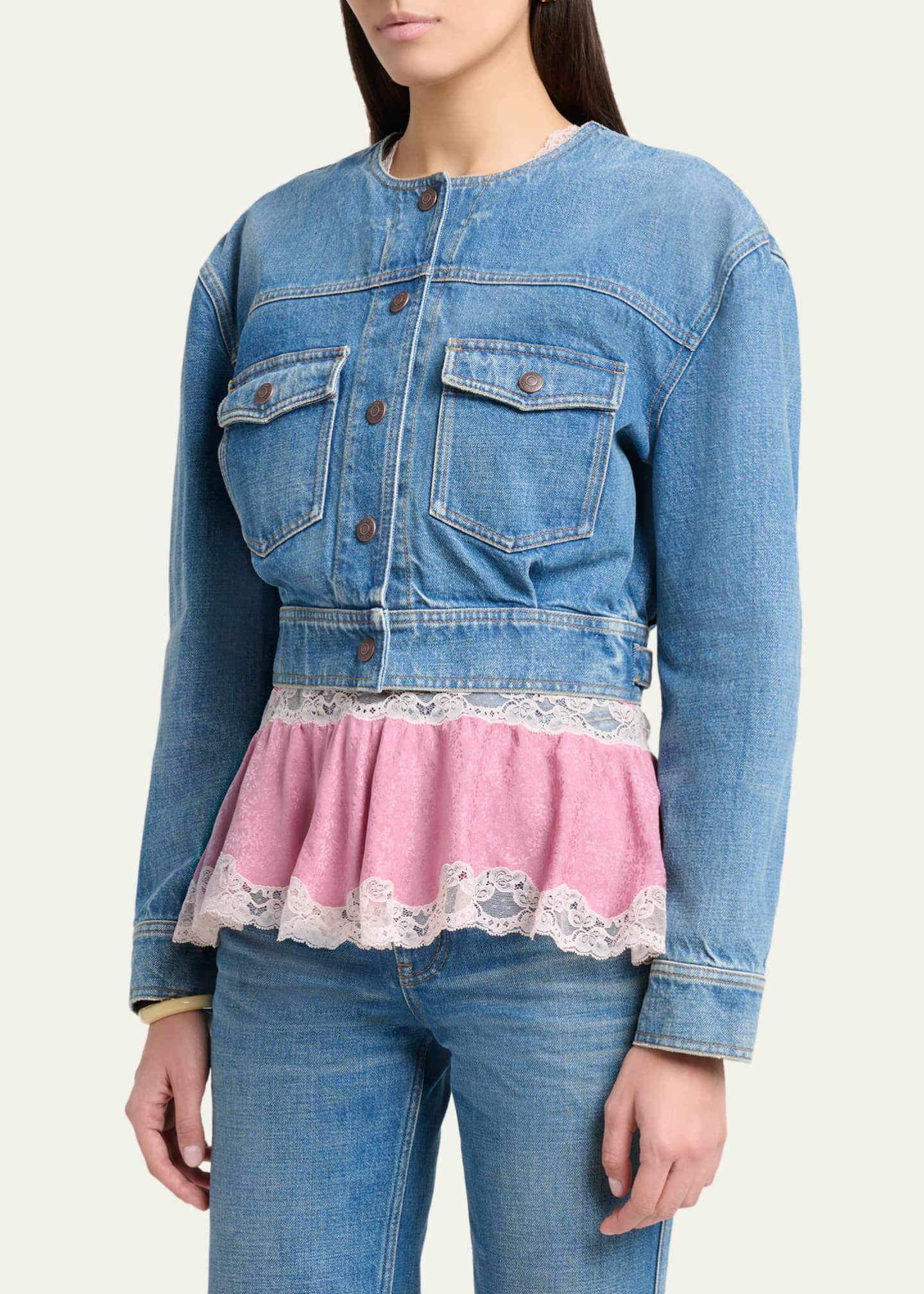 Chloe クロエ ジャケット ショート丈 38 M ヴィンテージ Chloe Collarless Denim Crop Jacket - Bergdorf Goodman