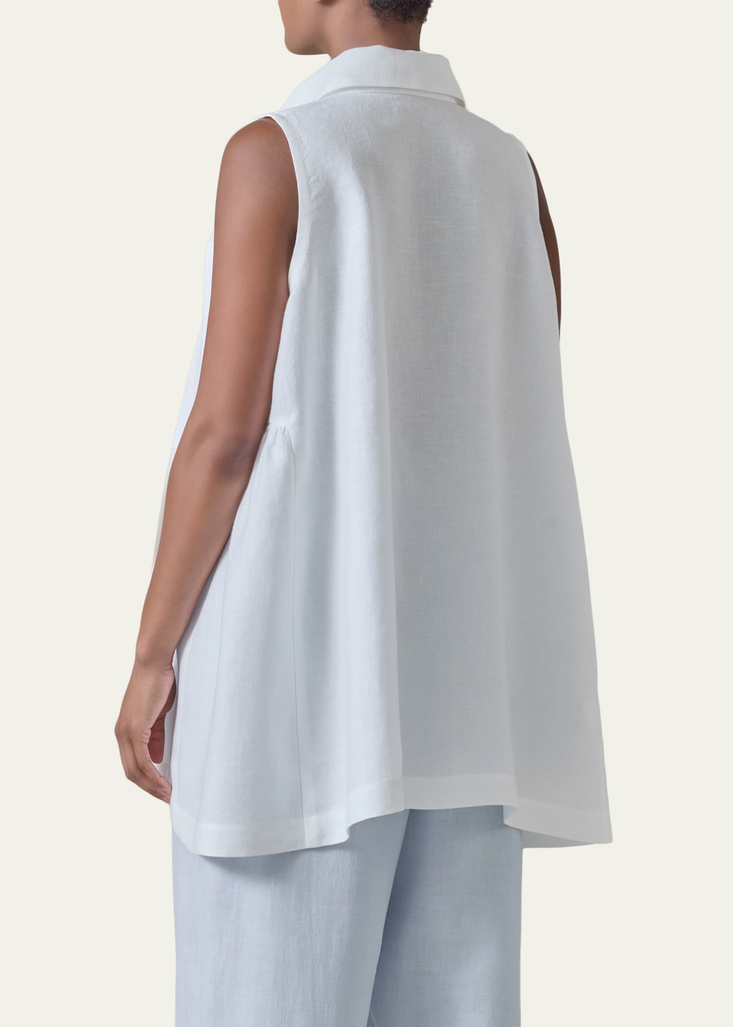 Eskandar Side Pleated Sleeveless Shirt With Collar - Long Length