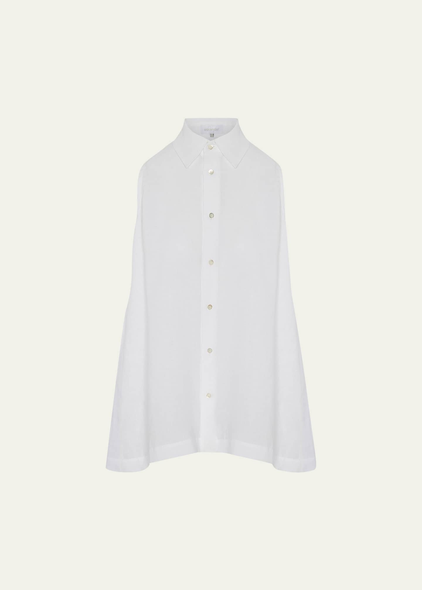 Eskandar Side Pleated Sleeveless Shirt With Collar - Long Length