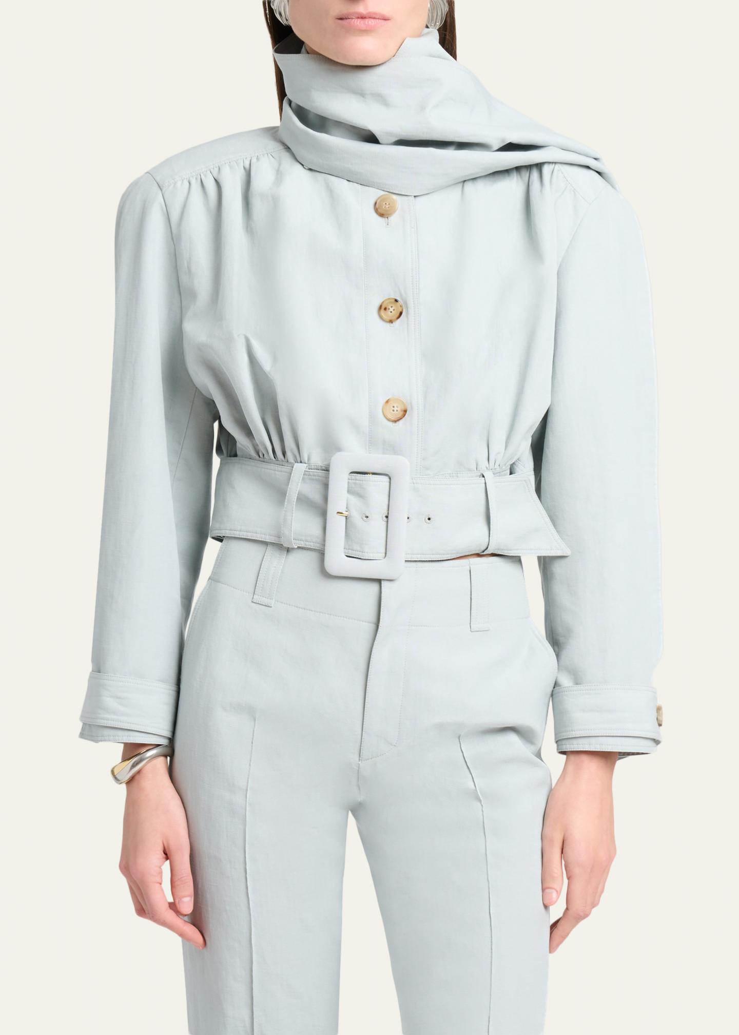 Chloe Neck-Scarf Belted Linen Crop Jacket - Bergdorf Goodman