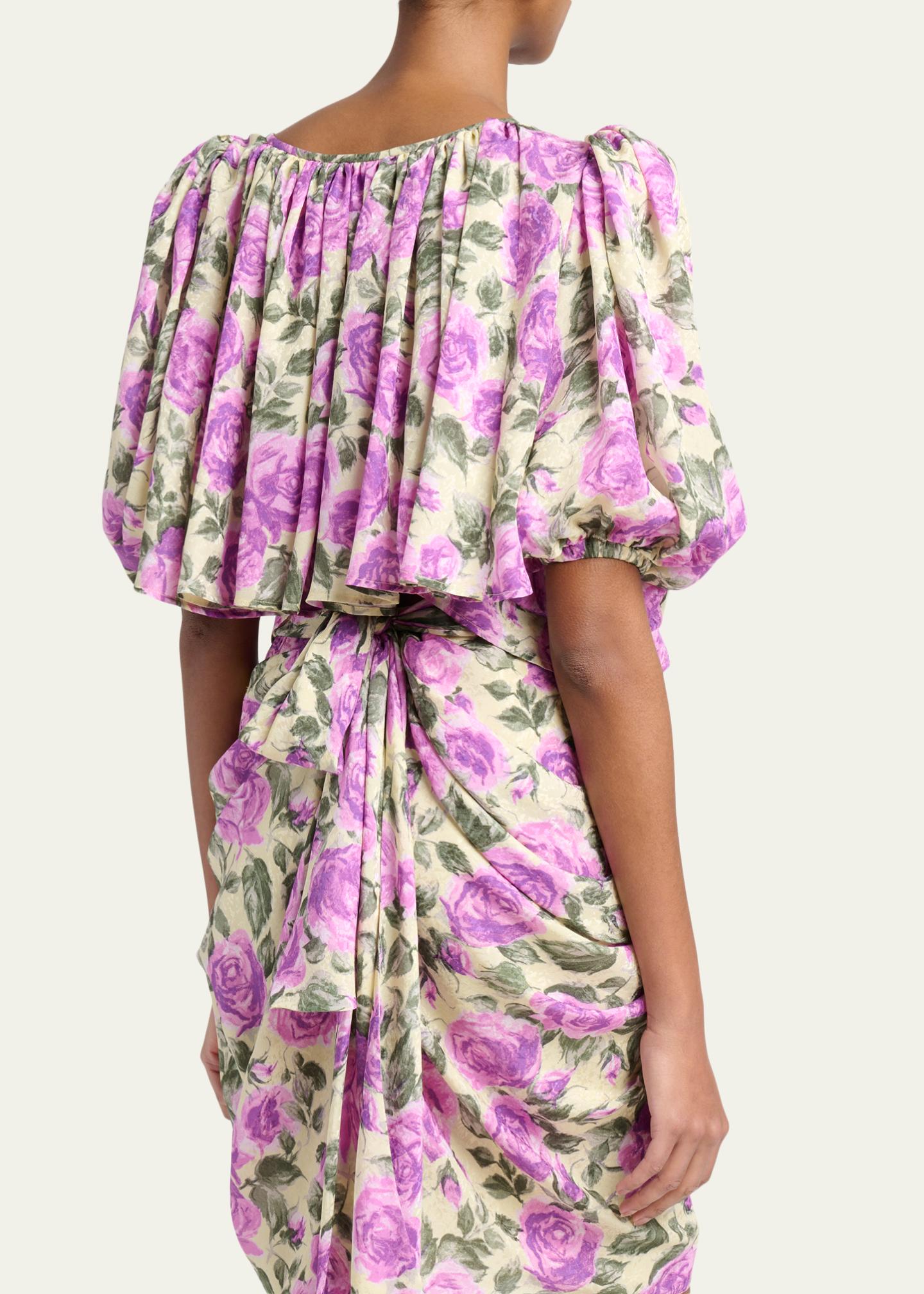 Chloe Floral Silk Puff-Sleeve Ruffle Crop Top - Bergdorf Goodman