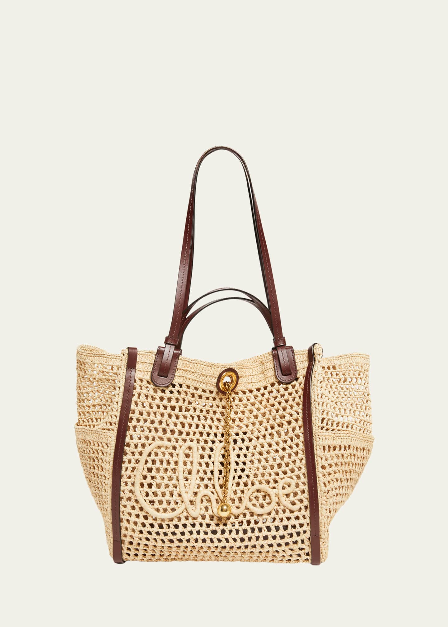 Chloe Logo Script Woven Raffia Tote Bag - Bergdorf Goodman