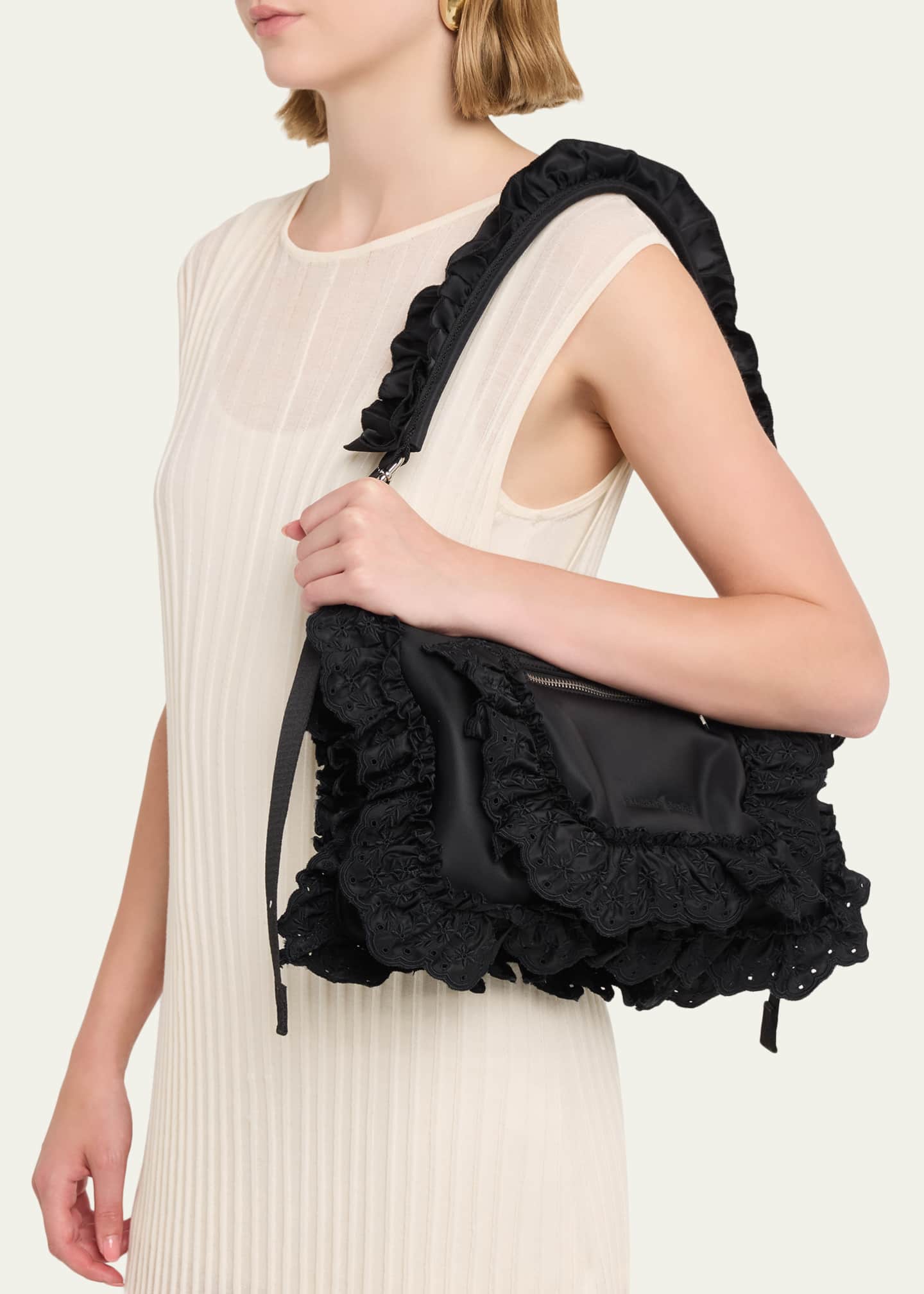 Simone Rocha Pillow Embroidered Ruffle-Trim Shoulder Bag