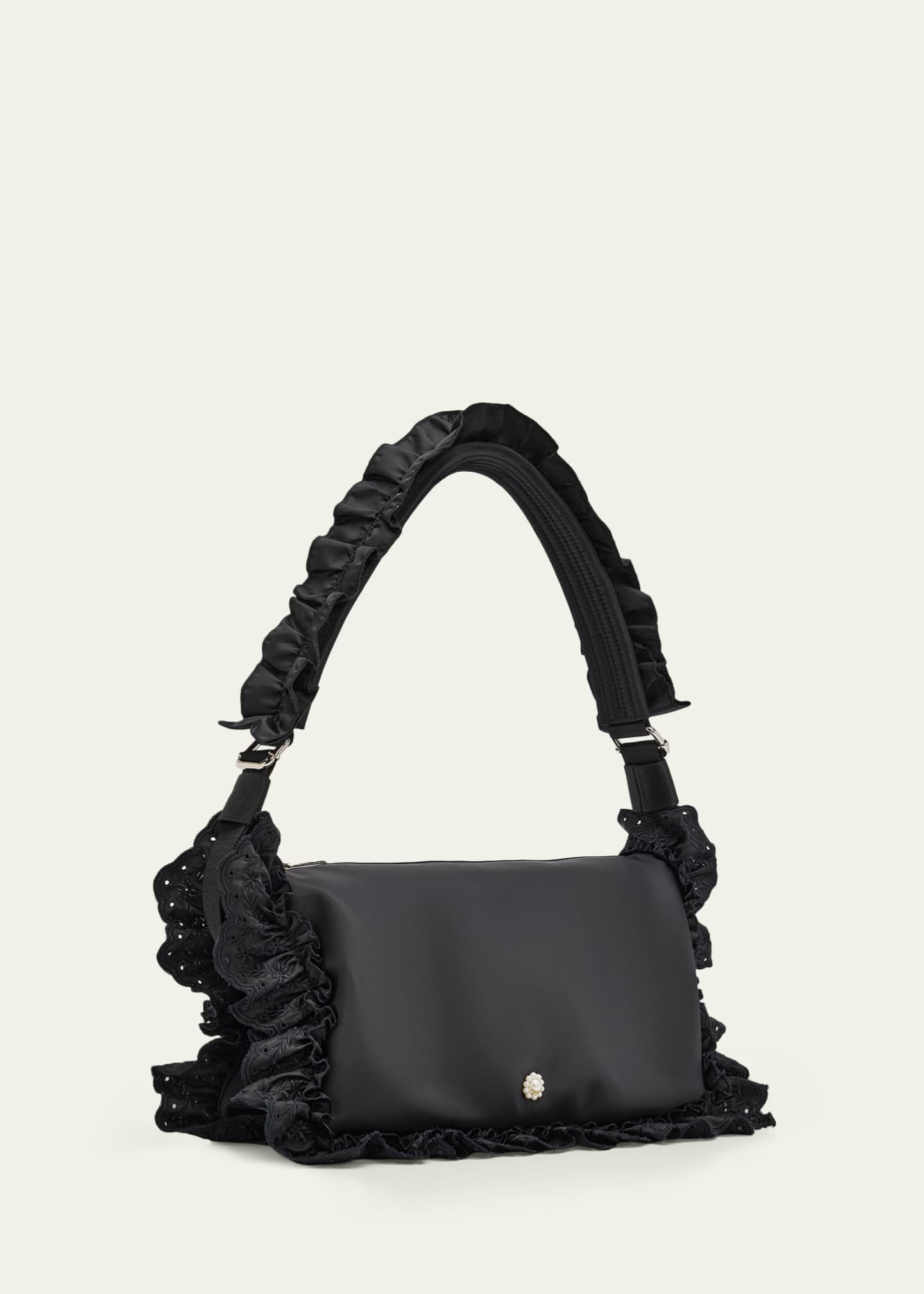 Simone Rocha Pillow Embroidered Ruffle-Trim Shoulder Bag