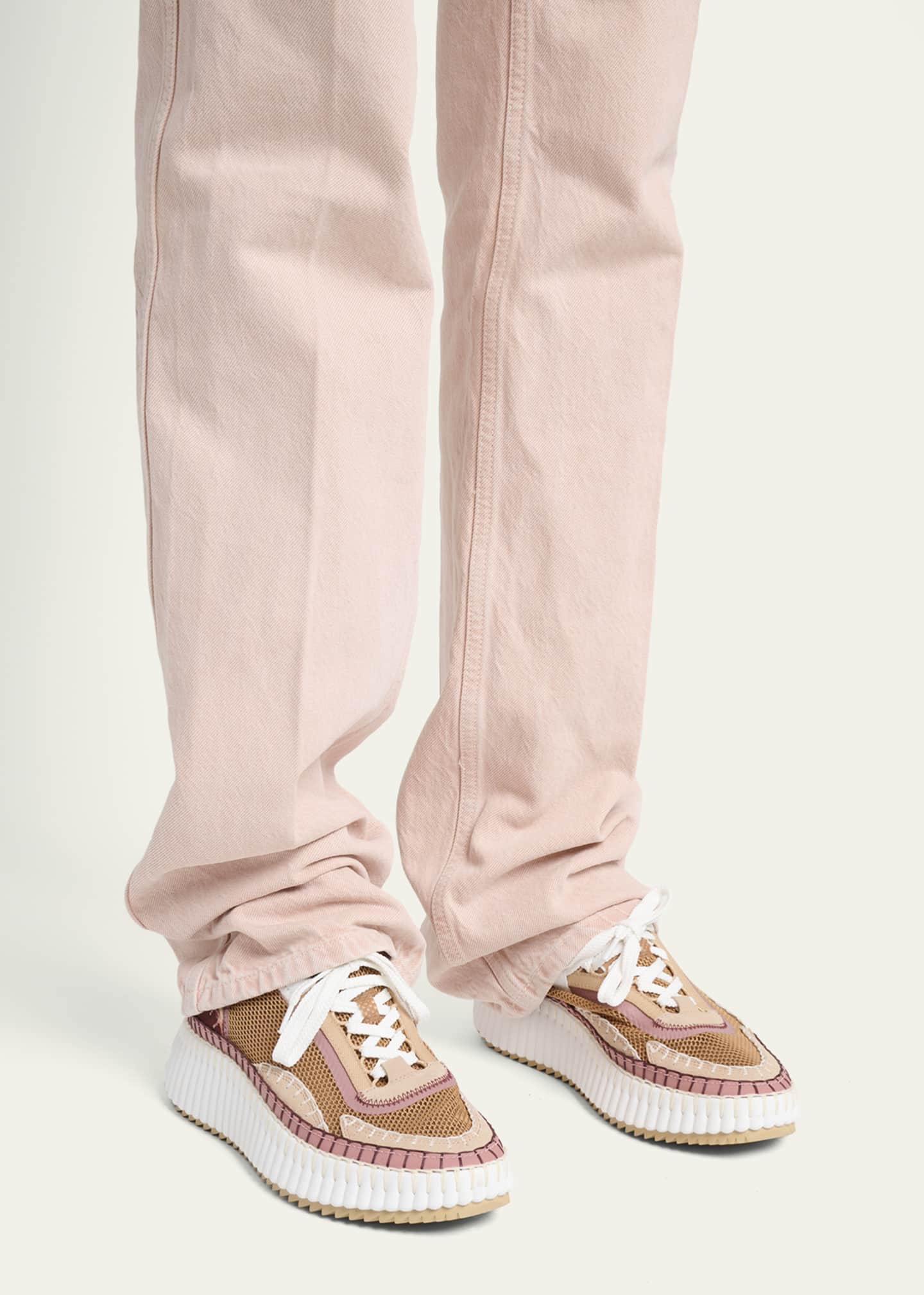 Chloe Nama Colorblocked Mesh and Mixed Leather Platform Sneakers