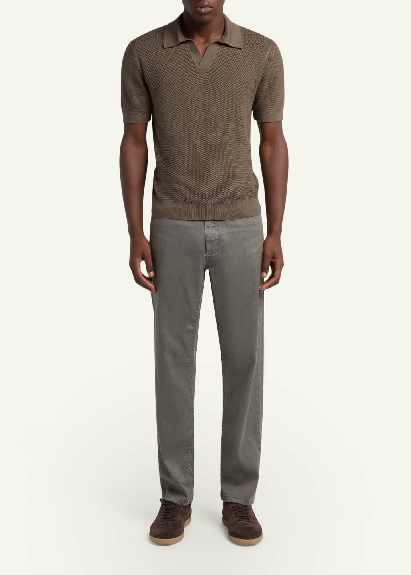 ZEGNA Men's Premium Cotton Knit Johnny Collar Polo Sweater