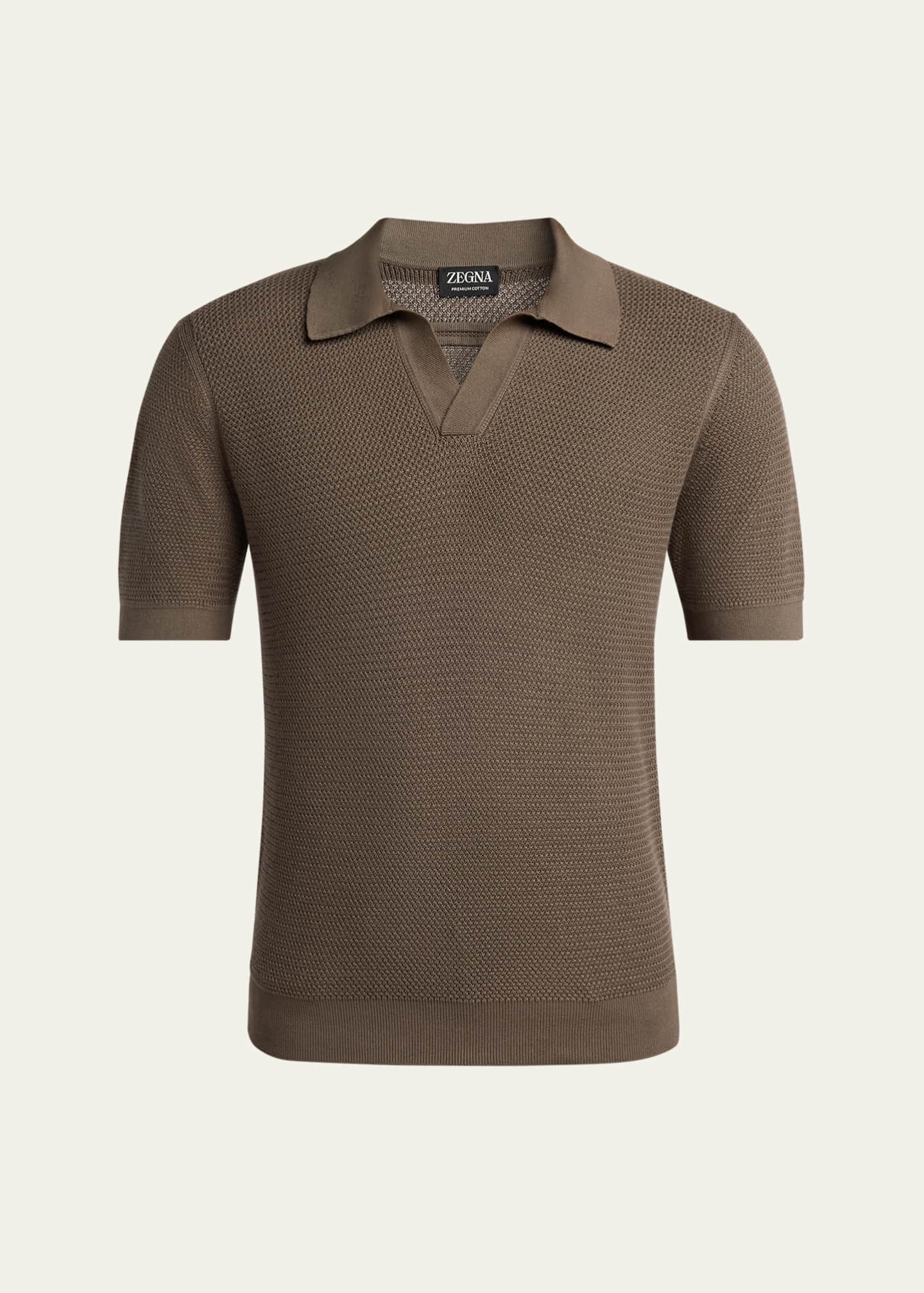 ZEGNA Men's Premium Cotton Knit Johnny Collar Polo Sweater