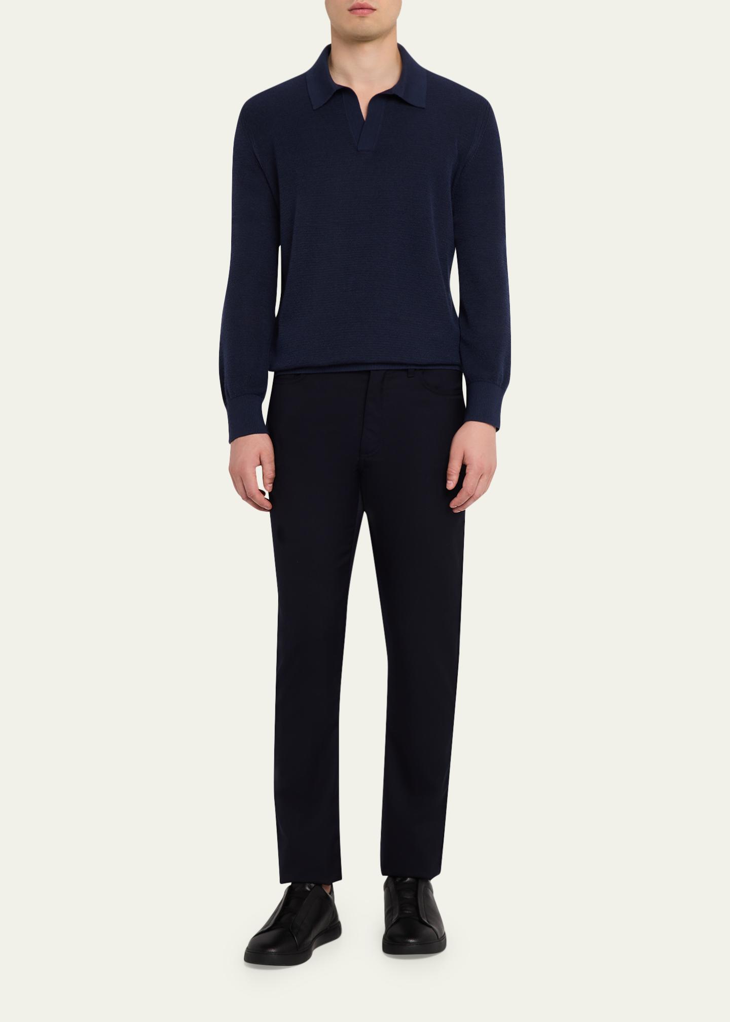ZEGNA Men's Cashmere and Mulberry Silk Waffle Knit Polo Sweater