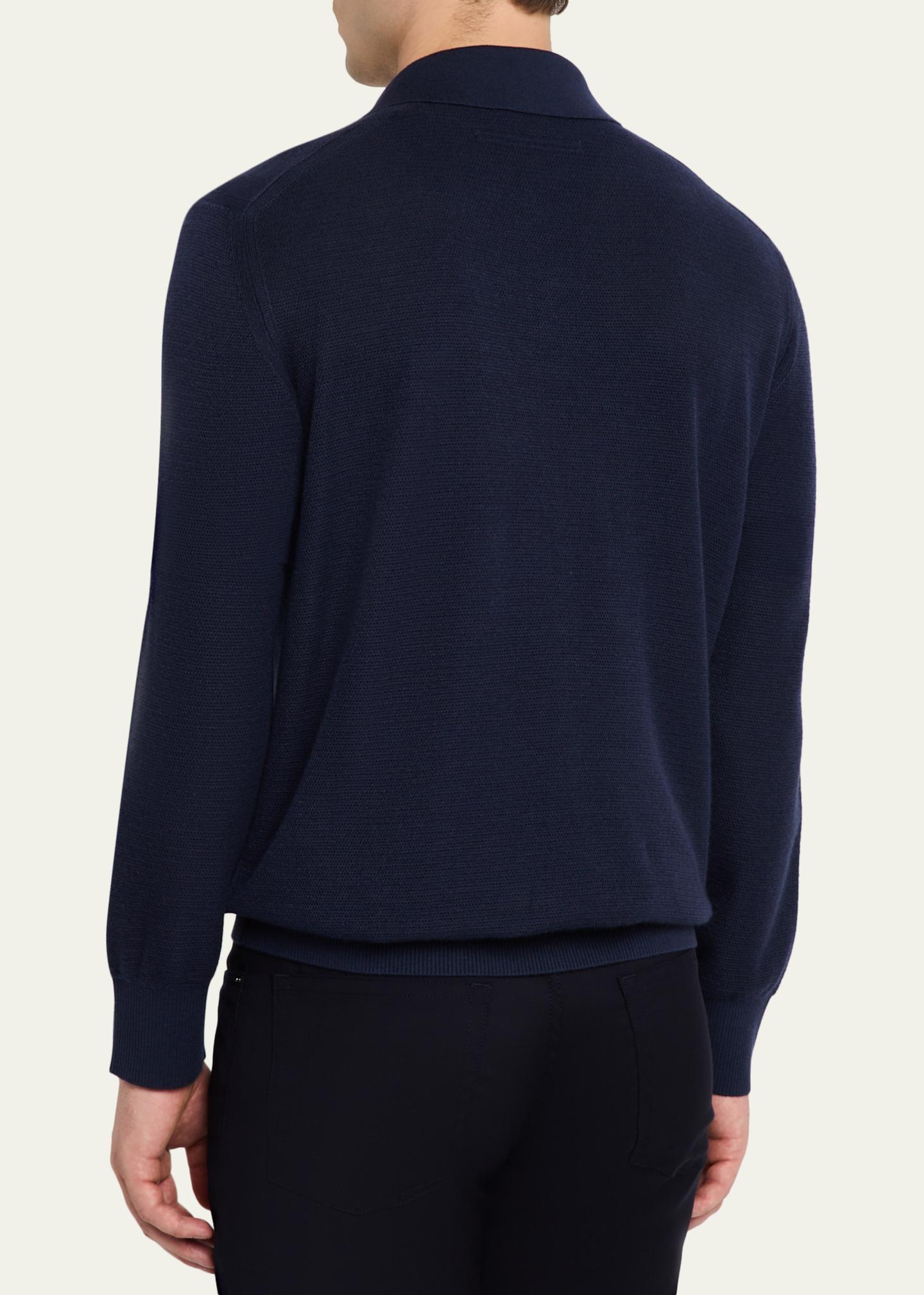 ZEGNA Men's Cashmere and Mulberry Silk Waffle Knit Polo Sweater