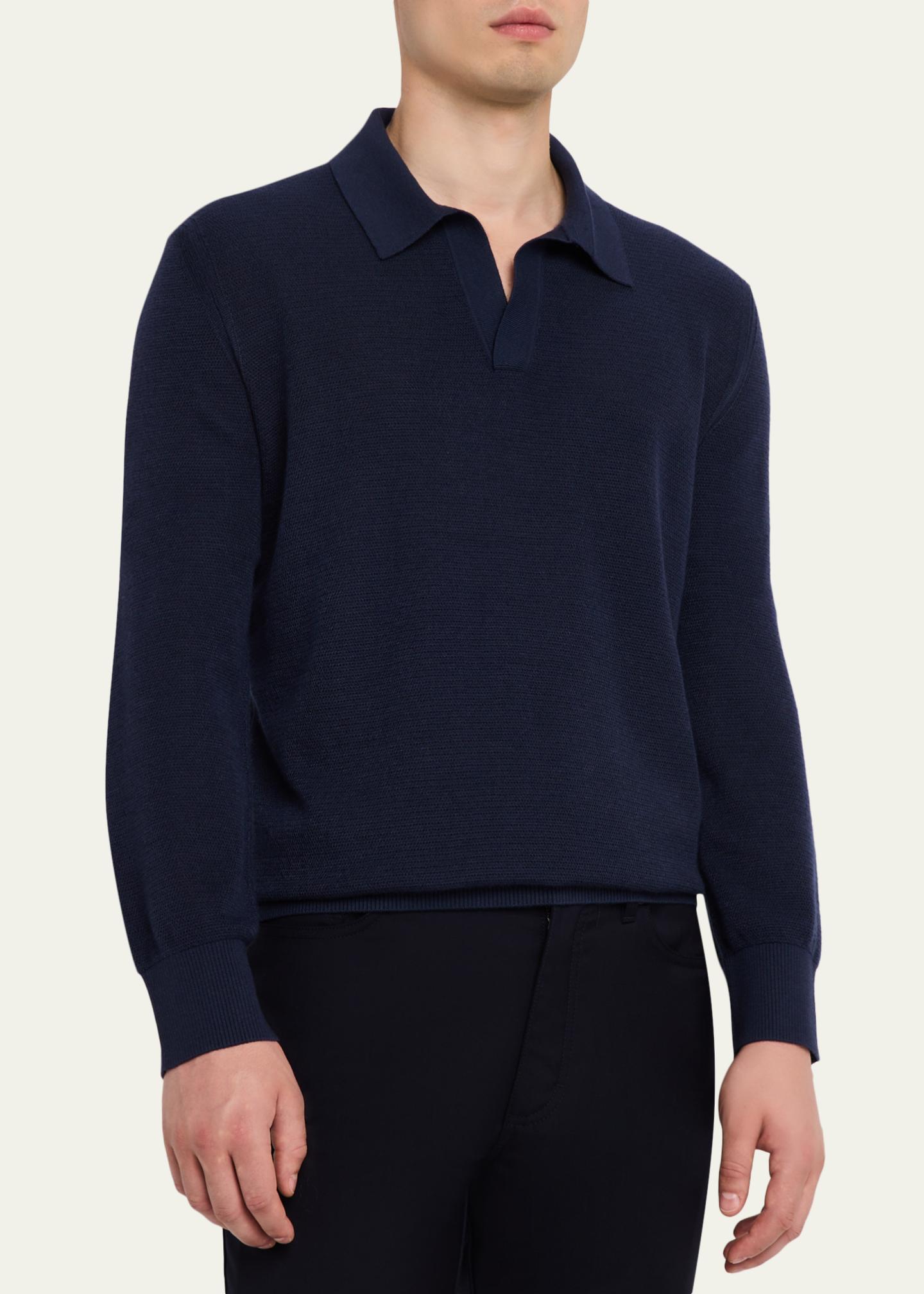 ZEGNA Men's Cashmere and Mulberry Silk Waffle Knit Polo Sweater