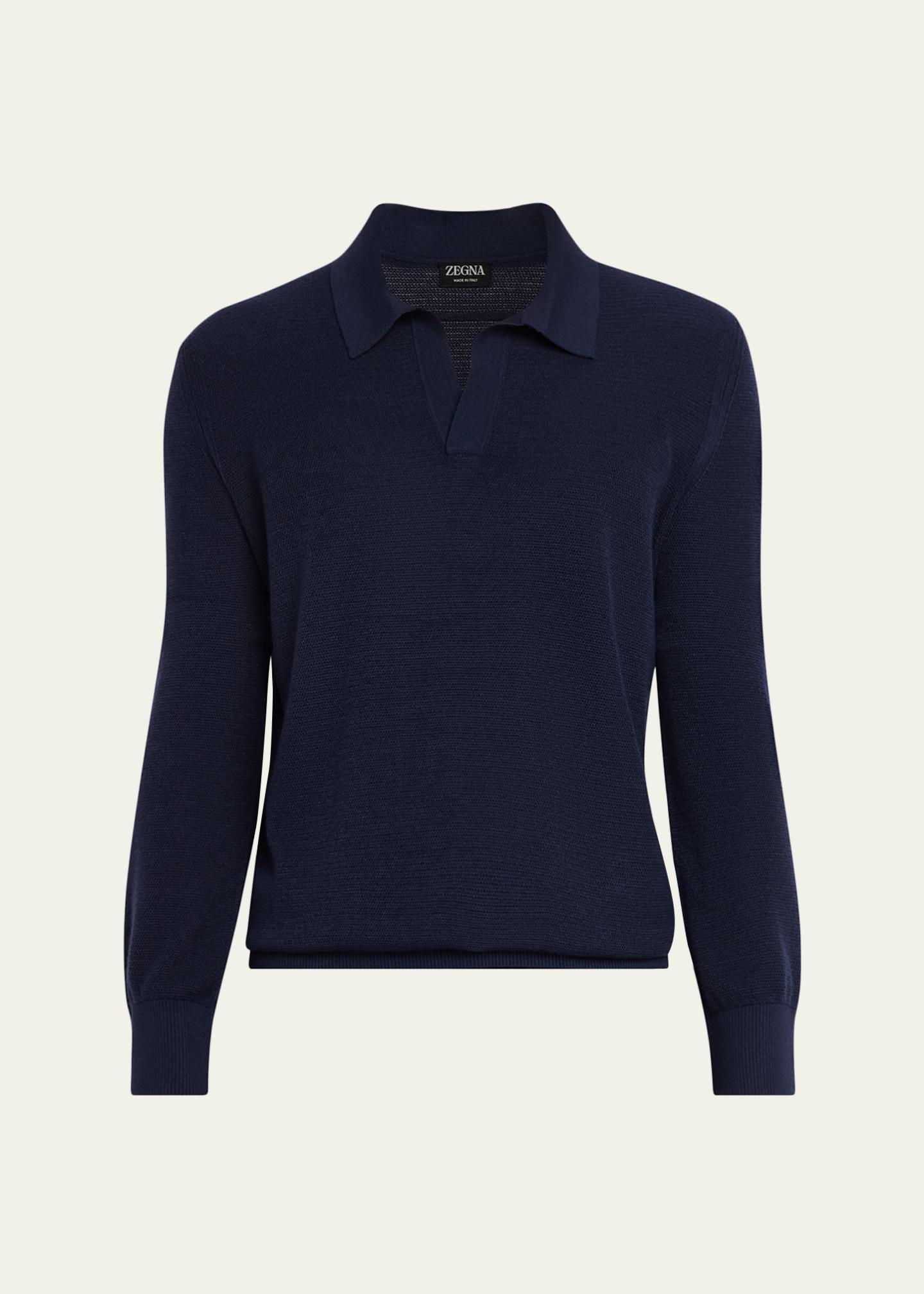 ZEGNA Men's Cashmere and Mulberry Silk Waffle Knit Polo Sweater