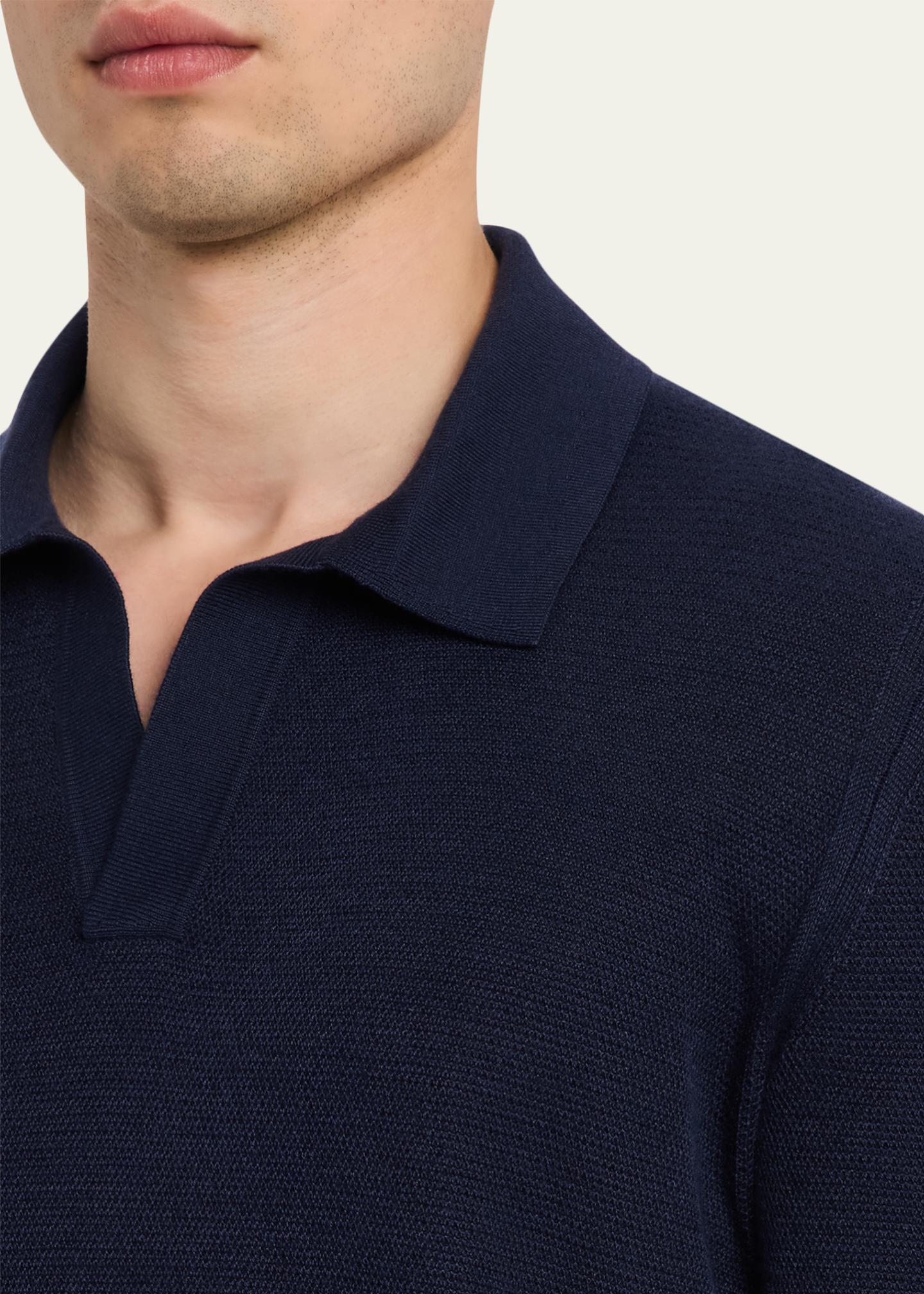 ZEGNA Men's Cashmere and Mulberry Silk Waffle Knit Polo Sweater
