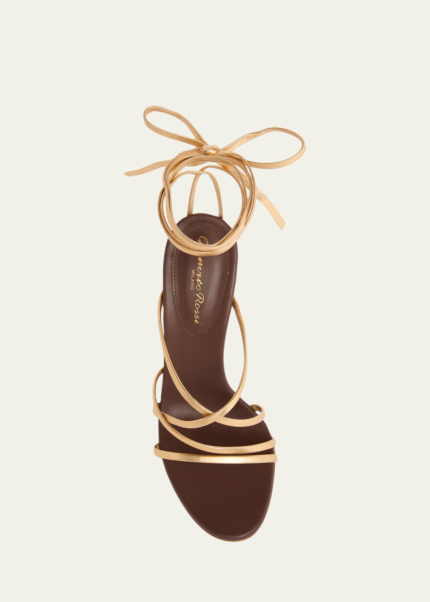 Gianvito Rossi 105mm Metallic Leather Ankle-Tie Sandals - Bergdorf