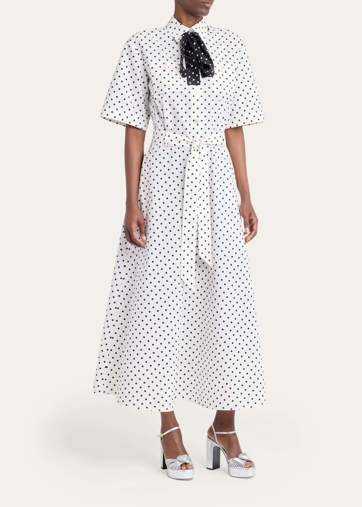 Valentino Garavani Polkadot-Print Cotton Neck-Scarf Midi