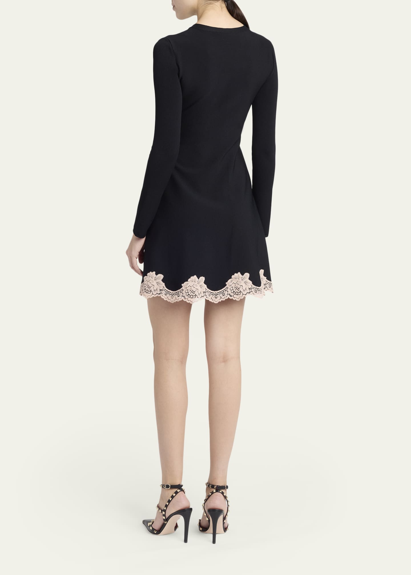 valentino mini dress Valentino Garavani Lace-Trim Long-Sleeve Knit Mini Dress