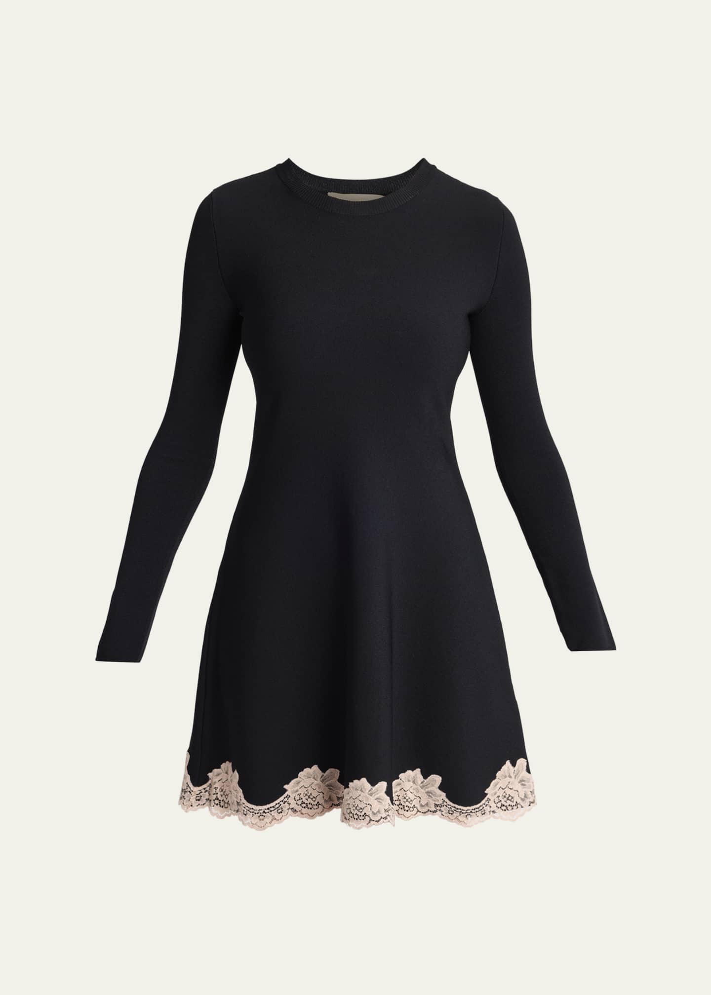 valentino long sleeve lace dress Valentino Garavani Lace-Trim Long-Sleeve Knit Mini Dress