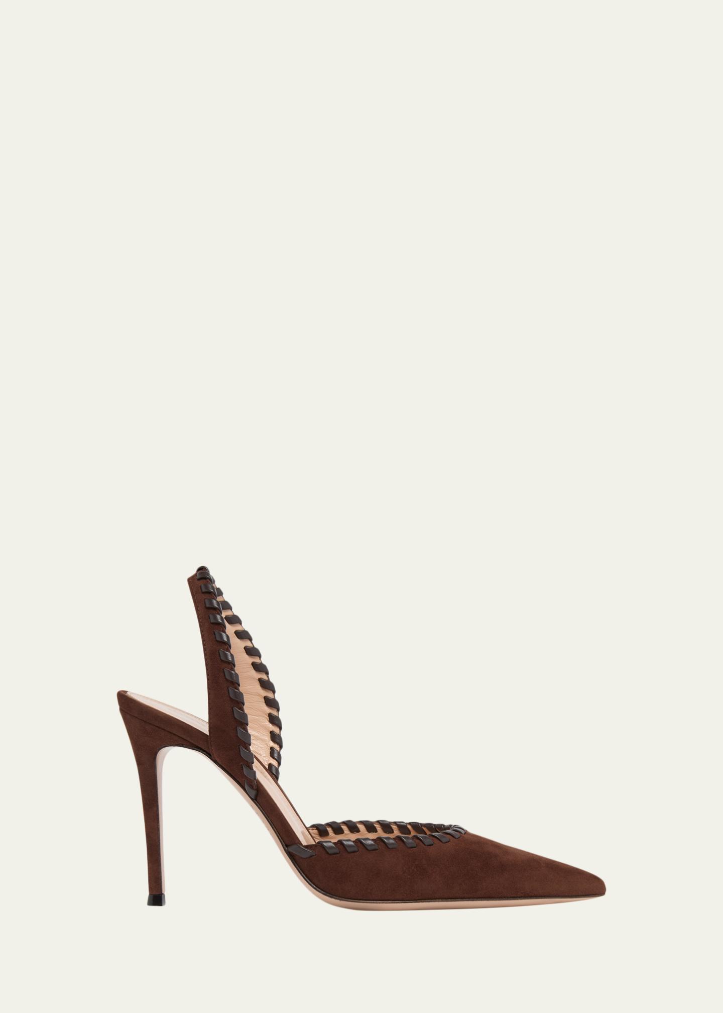 Gianvito Rossi 85mm Whipstitch Suede Slingback Pumps - Bergdorf