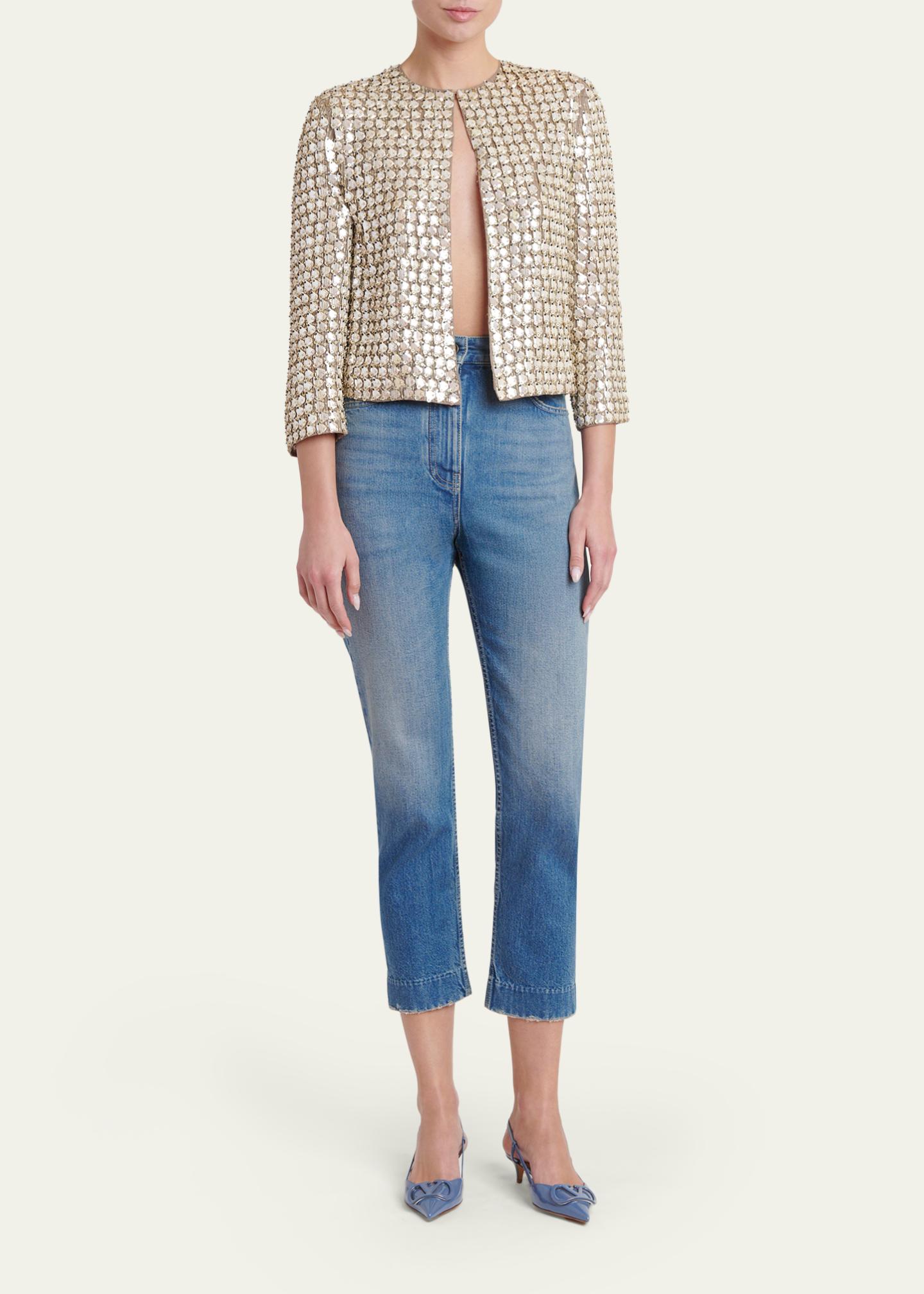 【希少】VALENTINO GARAVANI ビジュー デニム フラワー レザー Valentino Garavani High-Rise Skinny-Leg Crop Jeans - Bergdorf Goodman