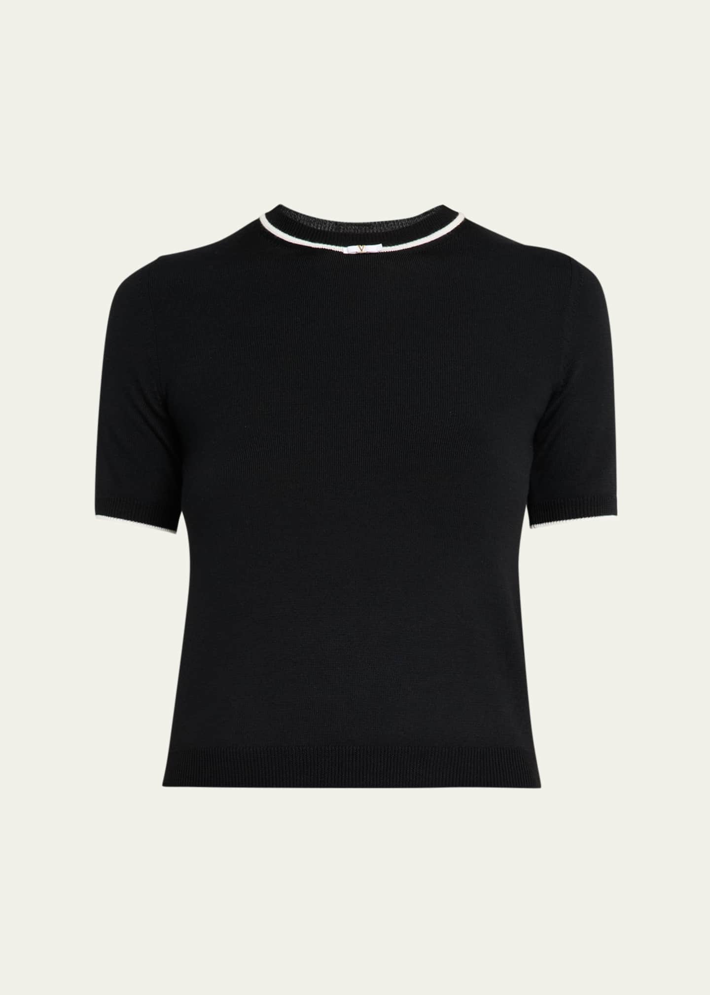 Valentino Garavani V-Logo Bow Short-Sleeve Wool Sweater - Bergdorf