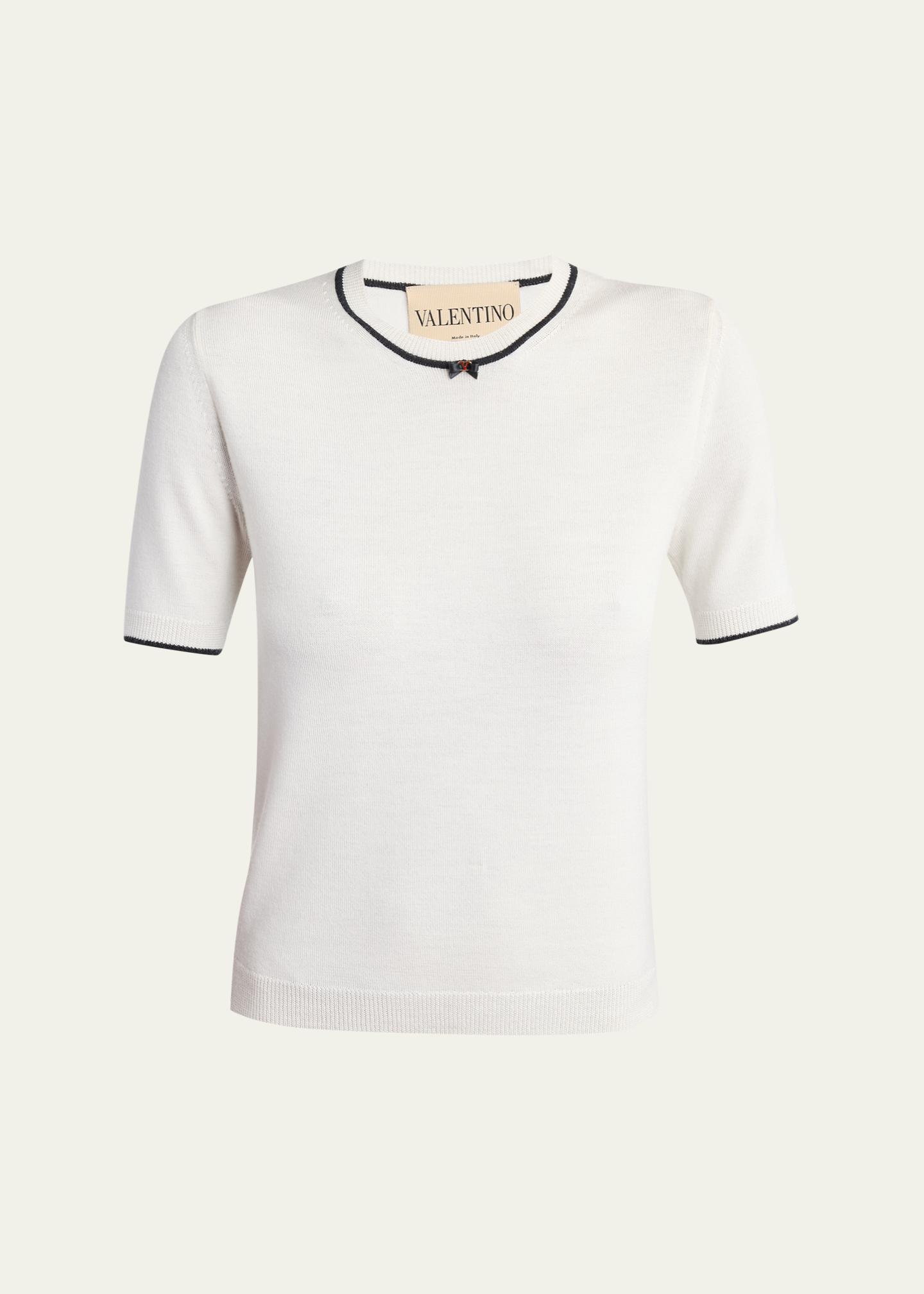 Valentino Garavani V-Logo Bow Short-Sleeve Wool Sweater - Bergdorf 