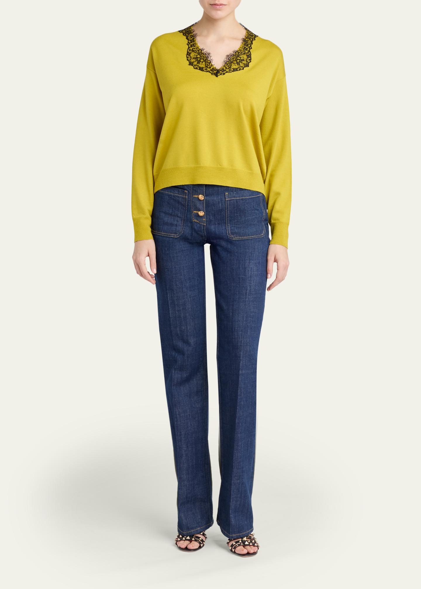 Valentino Garavani Lace-Trim V-Neck Cashmere Sweater - Bergdorf